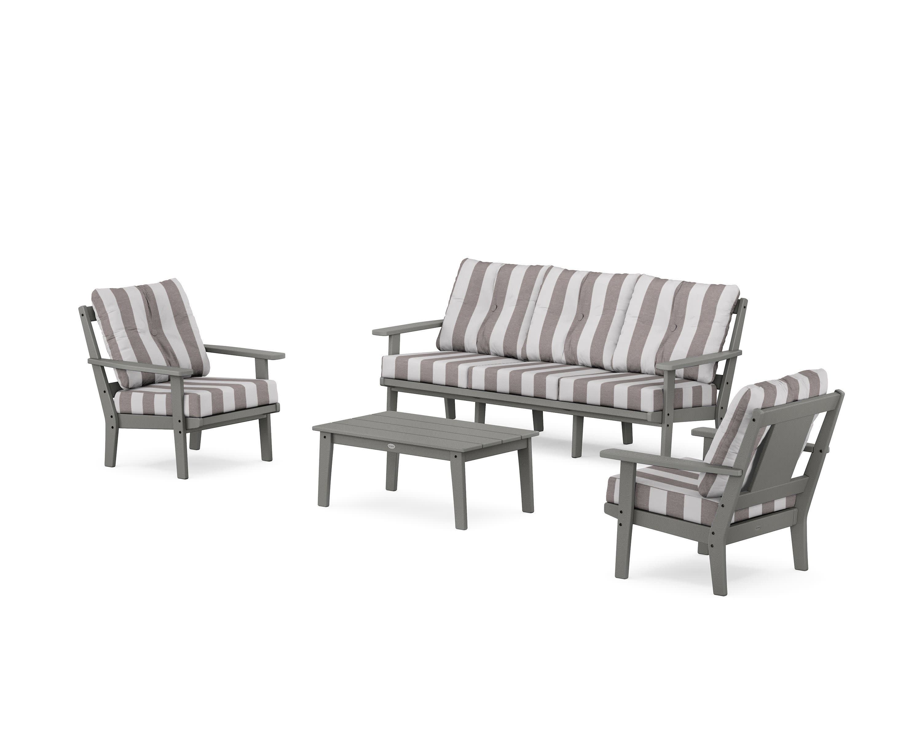 Prairie 4-Piece Deep Seating Set with Sofa in Slate Grey / Cabana Stripe Grey Mist