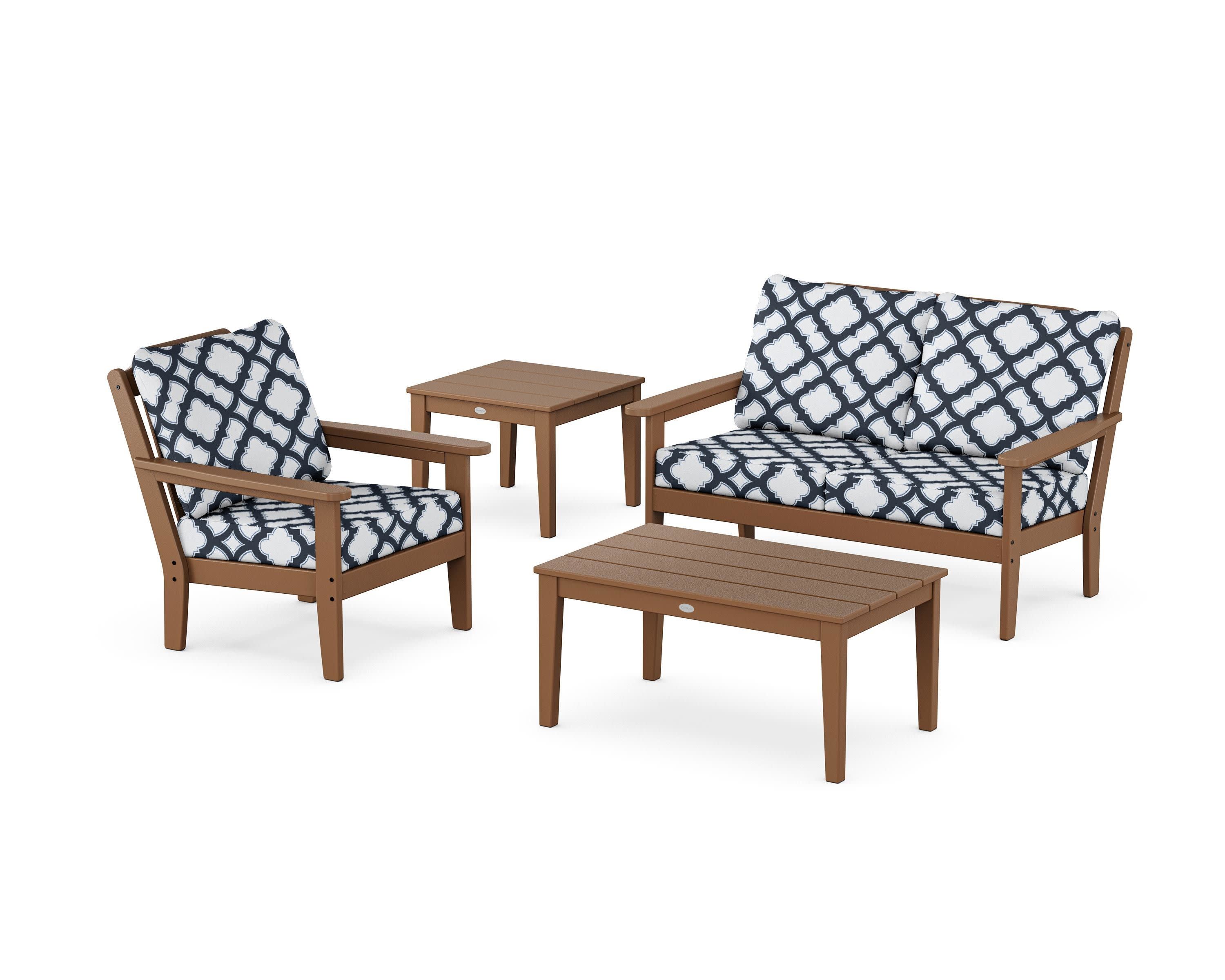 Wovendale 4-Piece Deep Seating Set in Teak / Trellis Marine Indigo