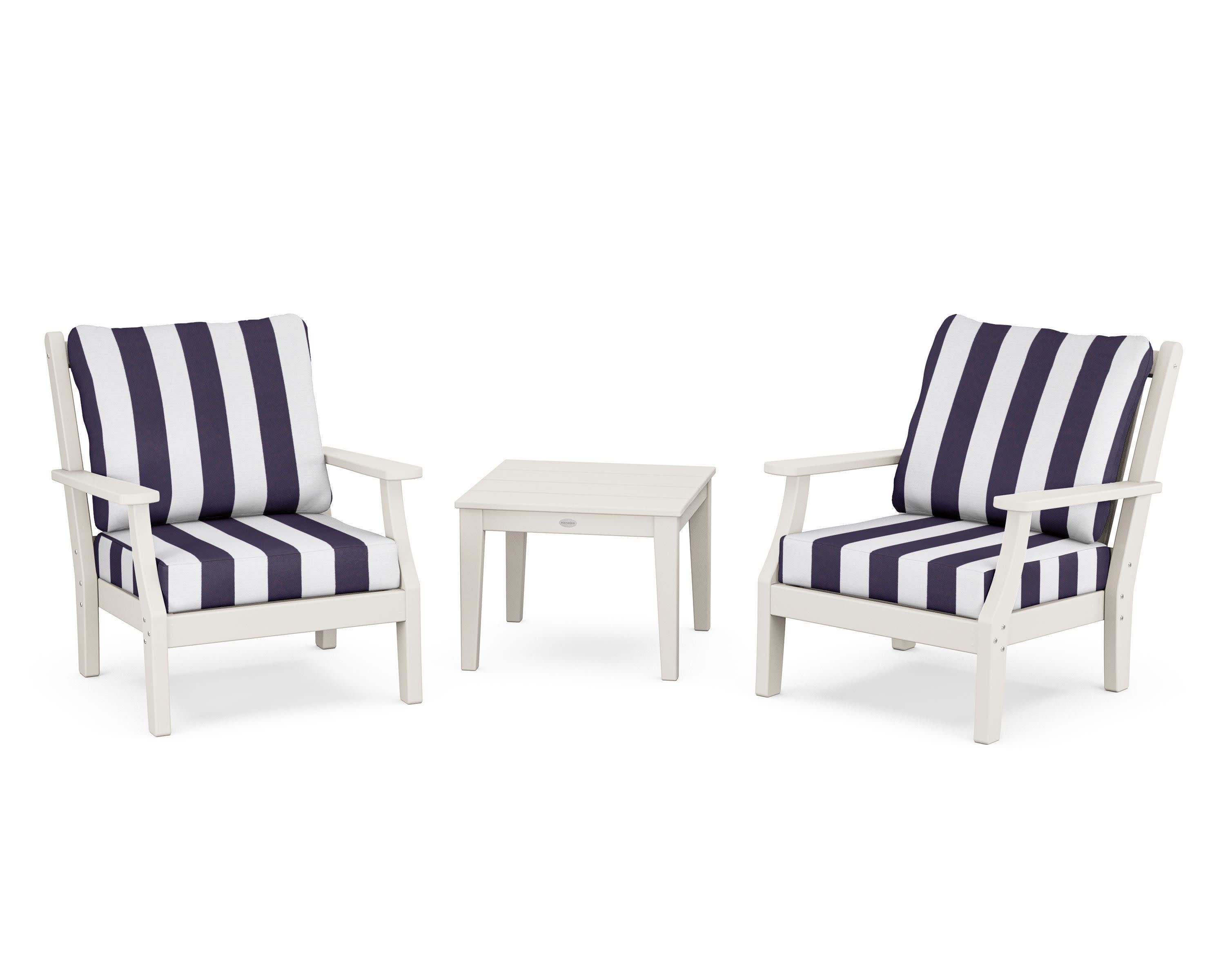 Wovendale 3-Piece Deep Seating Set in Sand / Cabana Stripe Navy