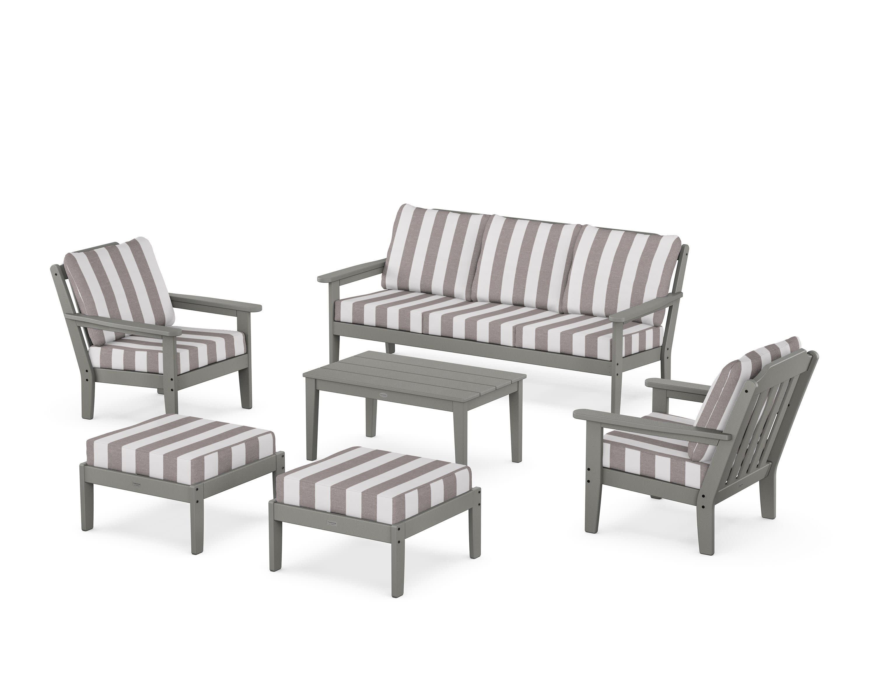 Cottage 6-Piece Lounge Sofa Set in Slate Grey / Cabana Stripe Grey Mist