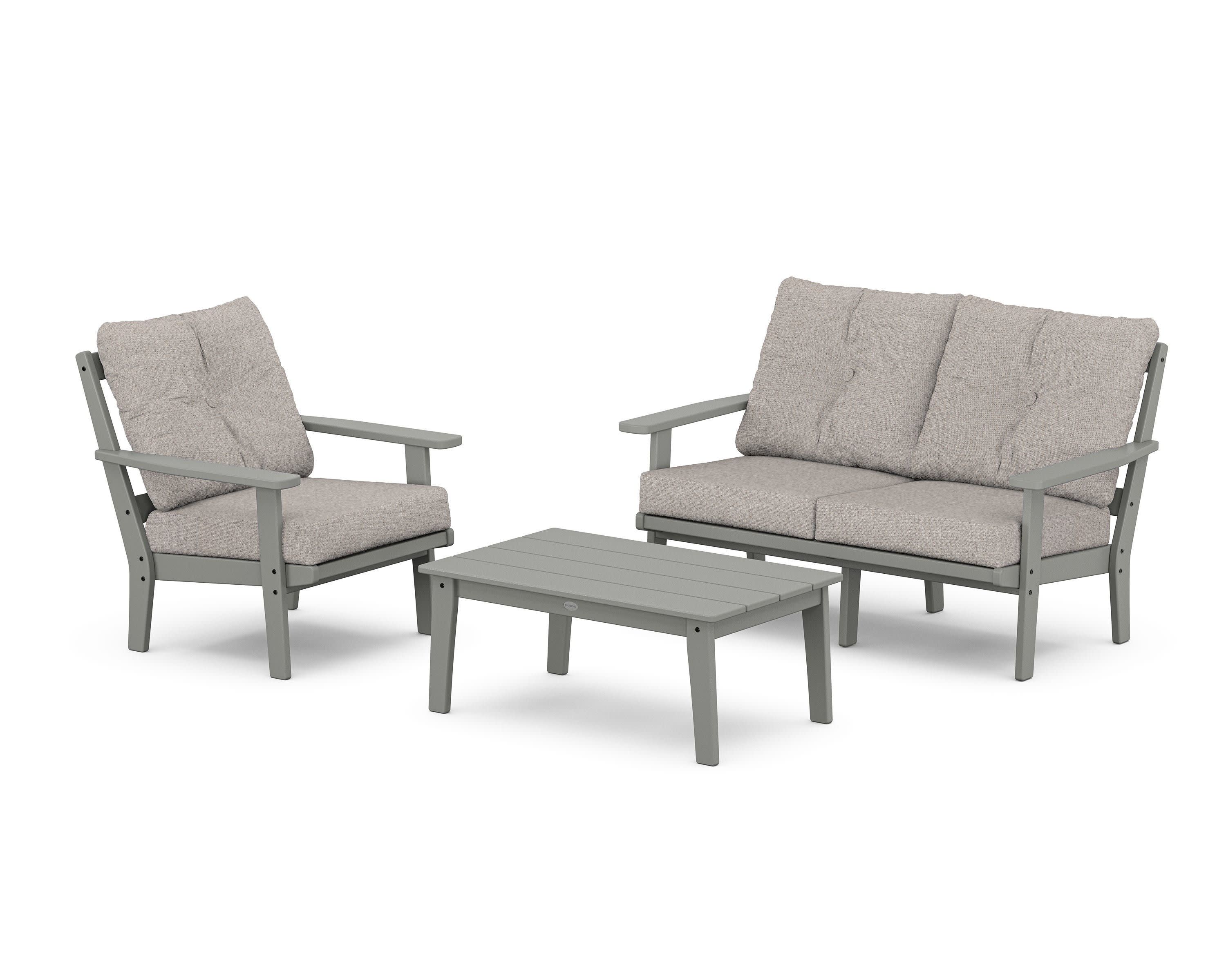Prairie 3-Piece Deep Seating Set with Loveseat in Slate Grey / Weathered Tweed