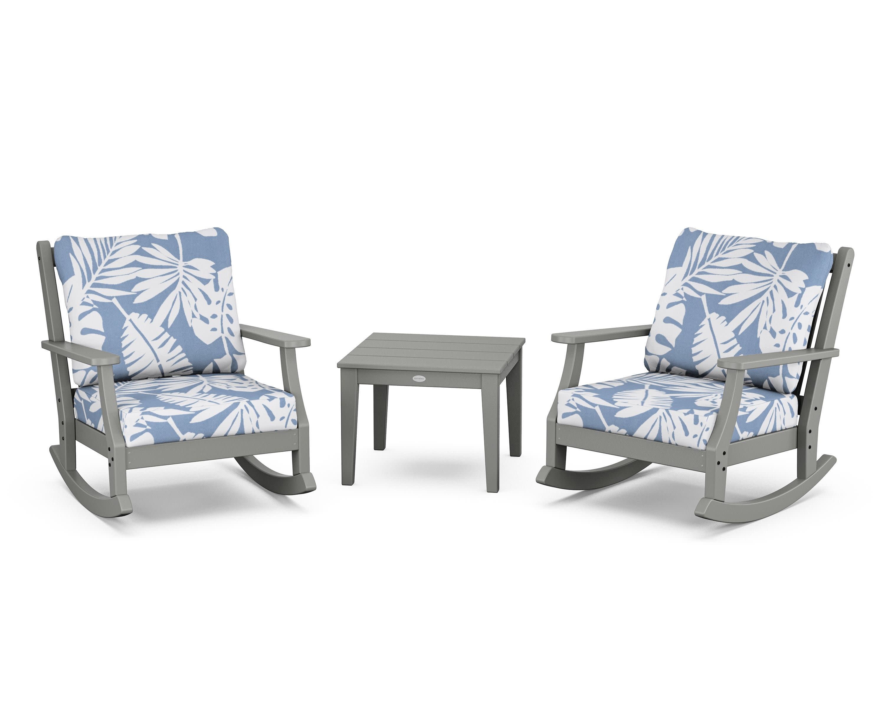 Wovendale 3-Piece Deep Seating Rocker Set in Slate Grey / Leaf Sky Blue