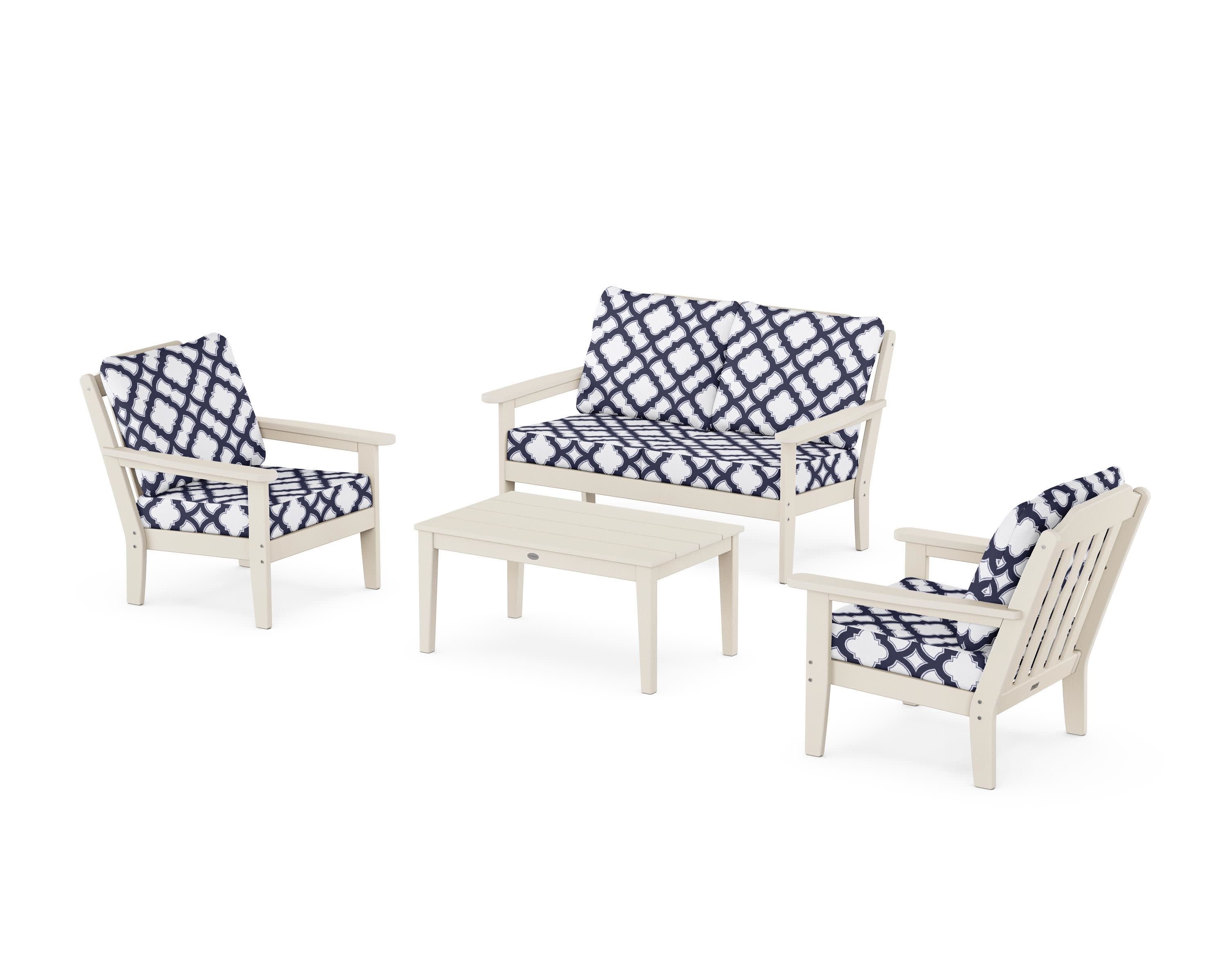 Cottage 4-Piece Deep Seating Set with Loveseat in Sand / Trellis Navy