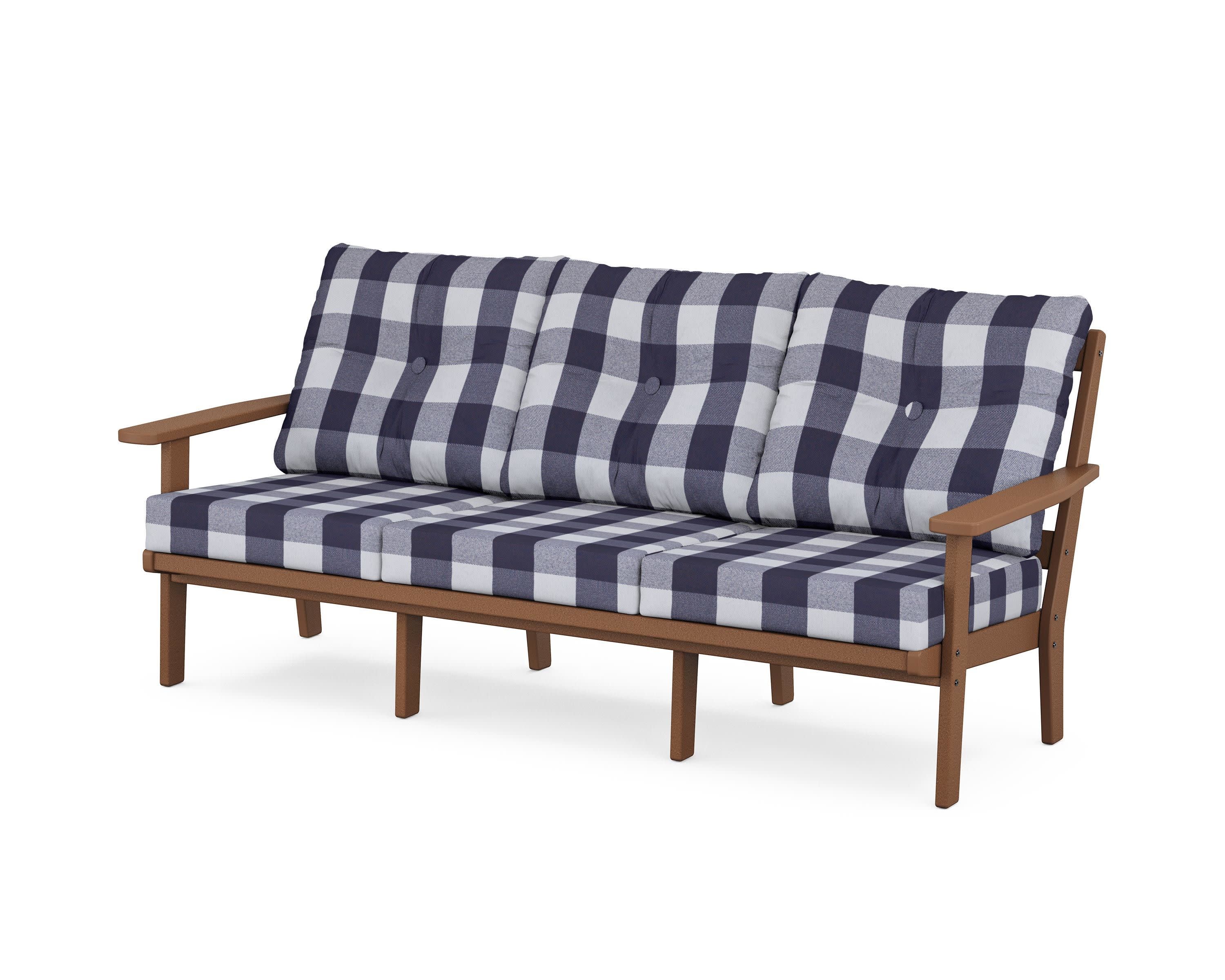 PrairieDeep Seating Sofa in Teak / Buffalo Plaid Navy