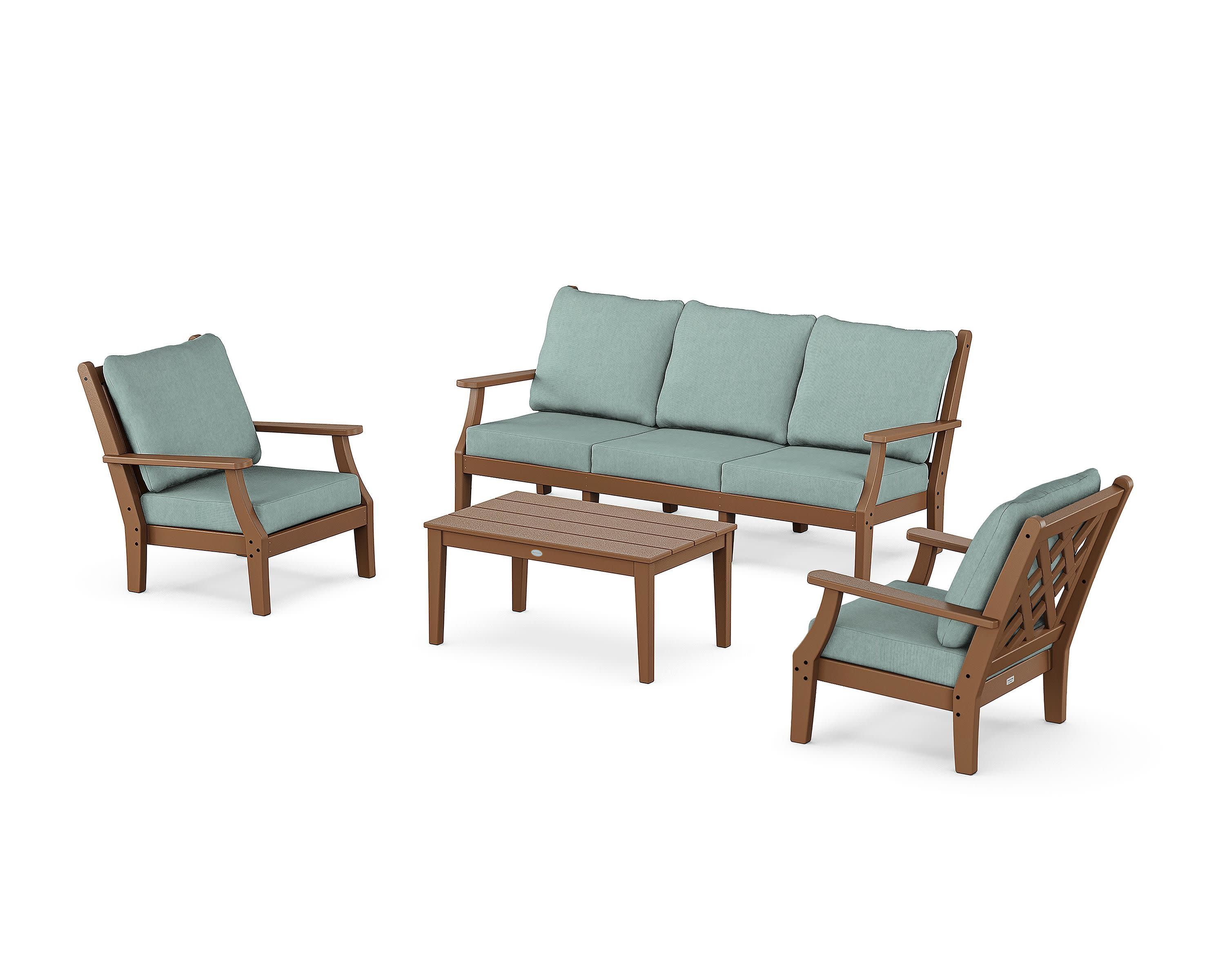 Wovendale 4-Piece Deep Seating Set with Sofa in Teak / Glacier Spa