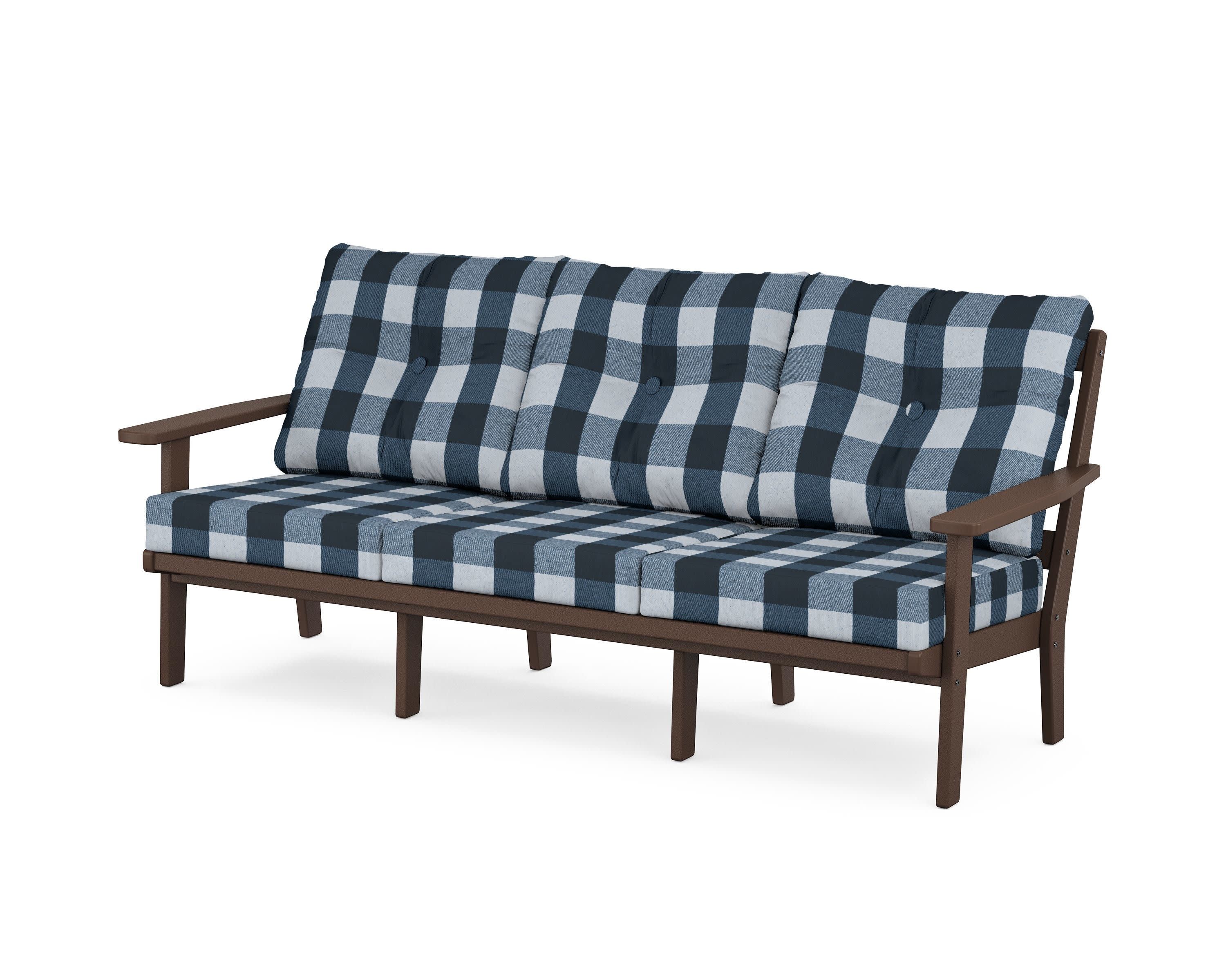 PrairieDeep Seating Sofa in Mahogany / Buffalo Plaid Marine Indigo