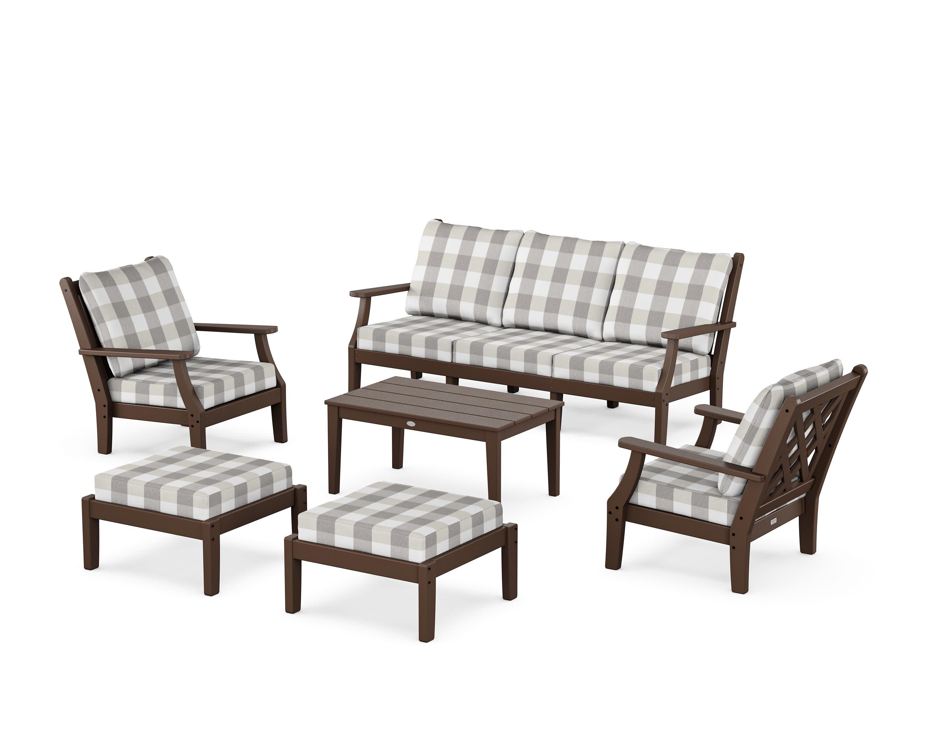 Wovendale 6-Piece Lounge Sofa Set in Mahogany / Buffalo Plaid Grey Mist