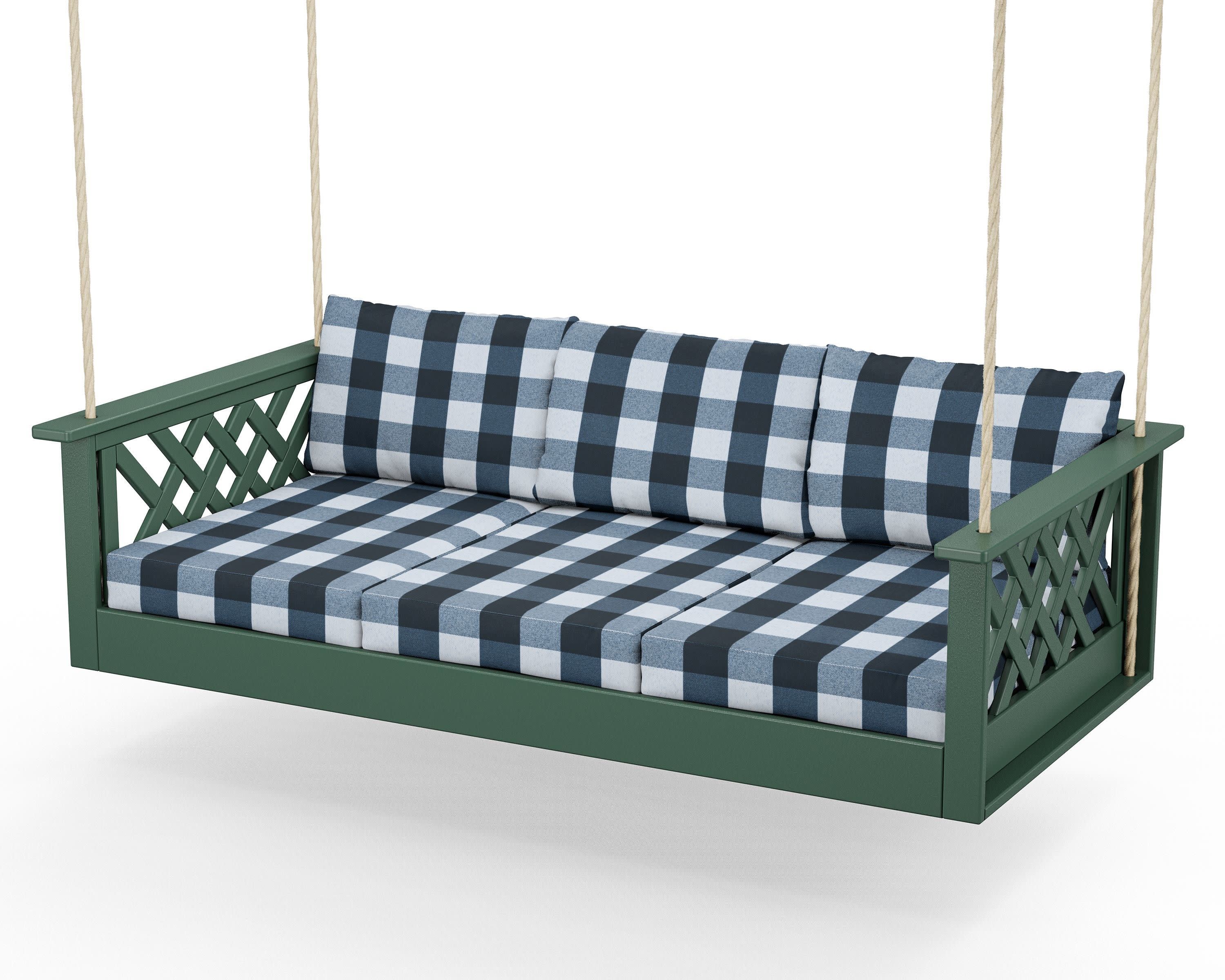 Wovendale Daybed Swing in Green / Buffalo Plaid Marine Indigo