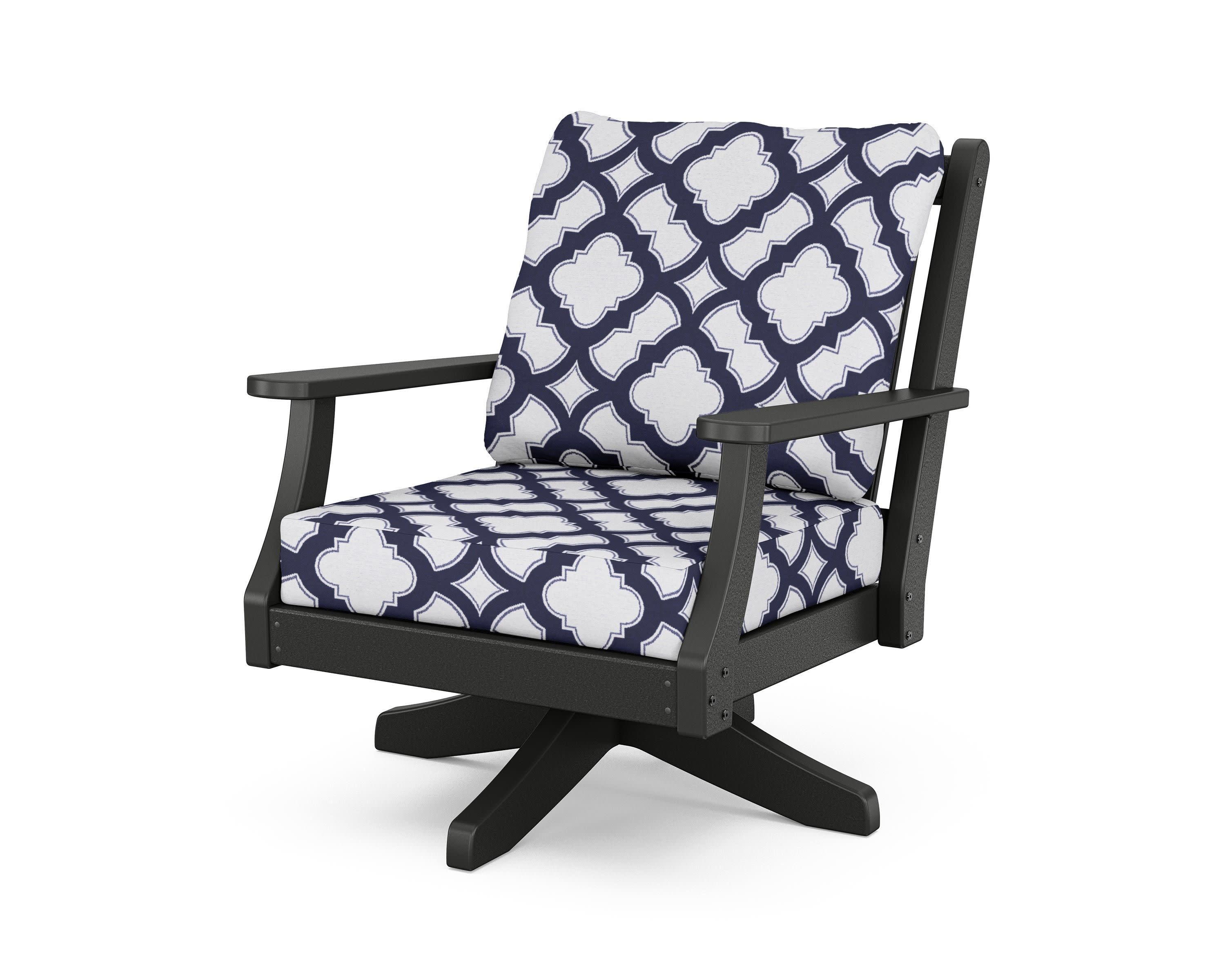 Wovendale Deep Seating Swivel Chair in Black / Trellis Navy