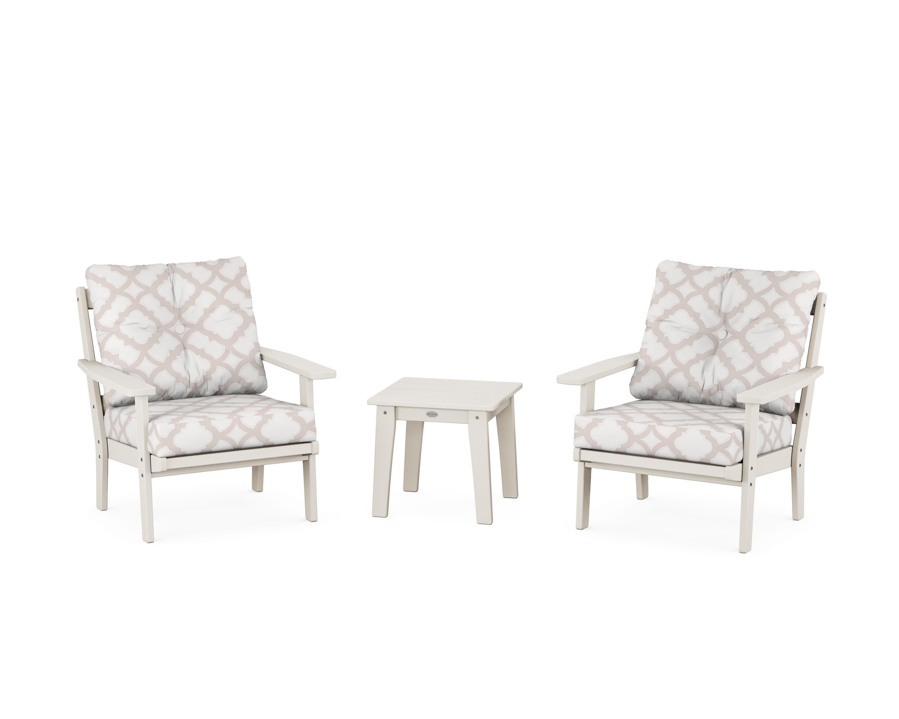 Prairie 3-Piece Deep Seating Set in Sand / Trellis Dune Burlap