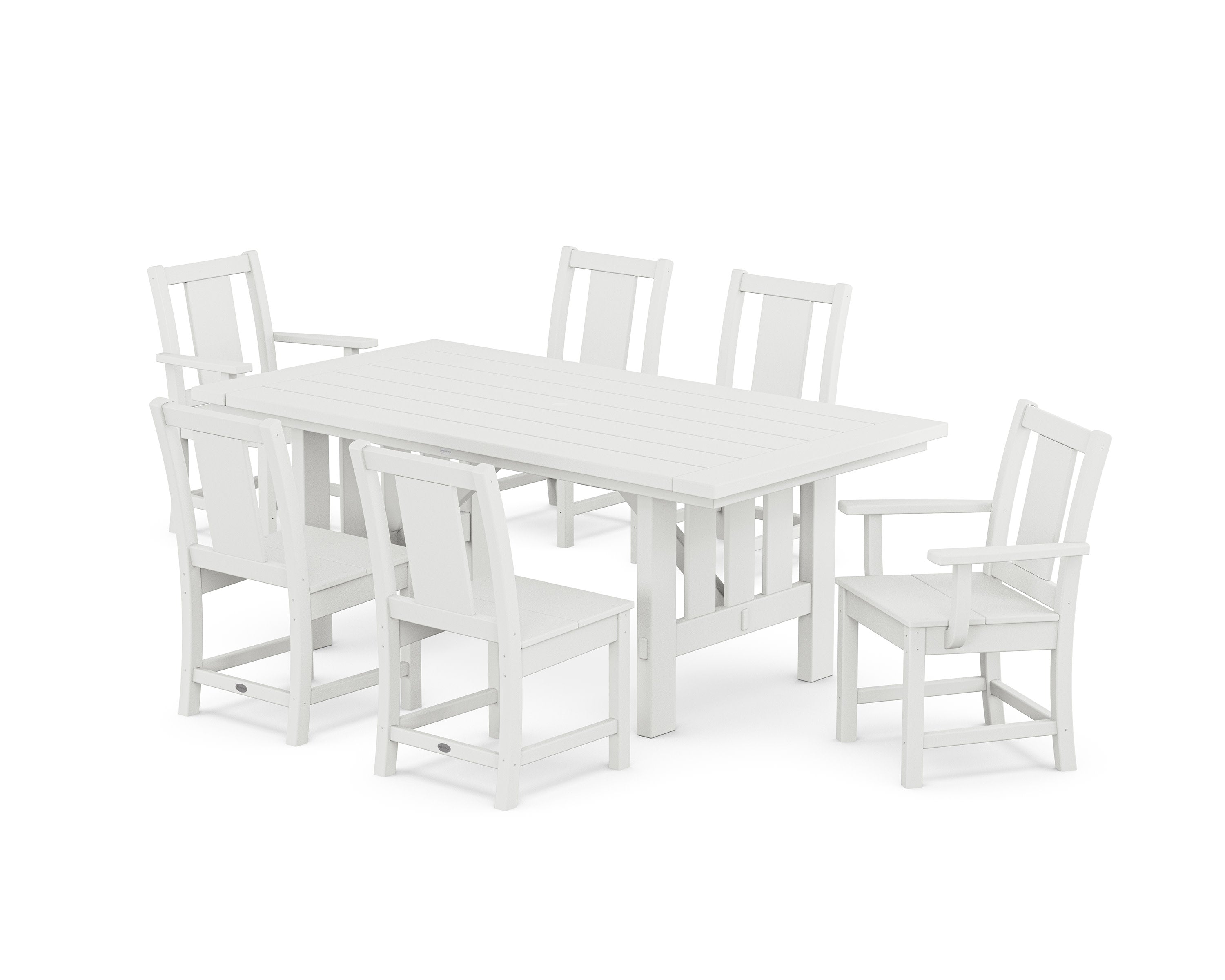 Prairie 7-Piece Dining Set with Mission Table in White
