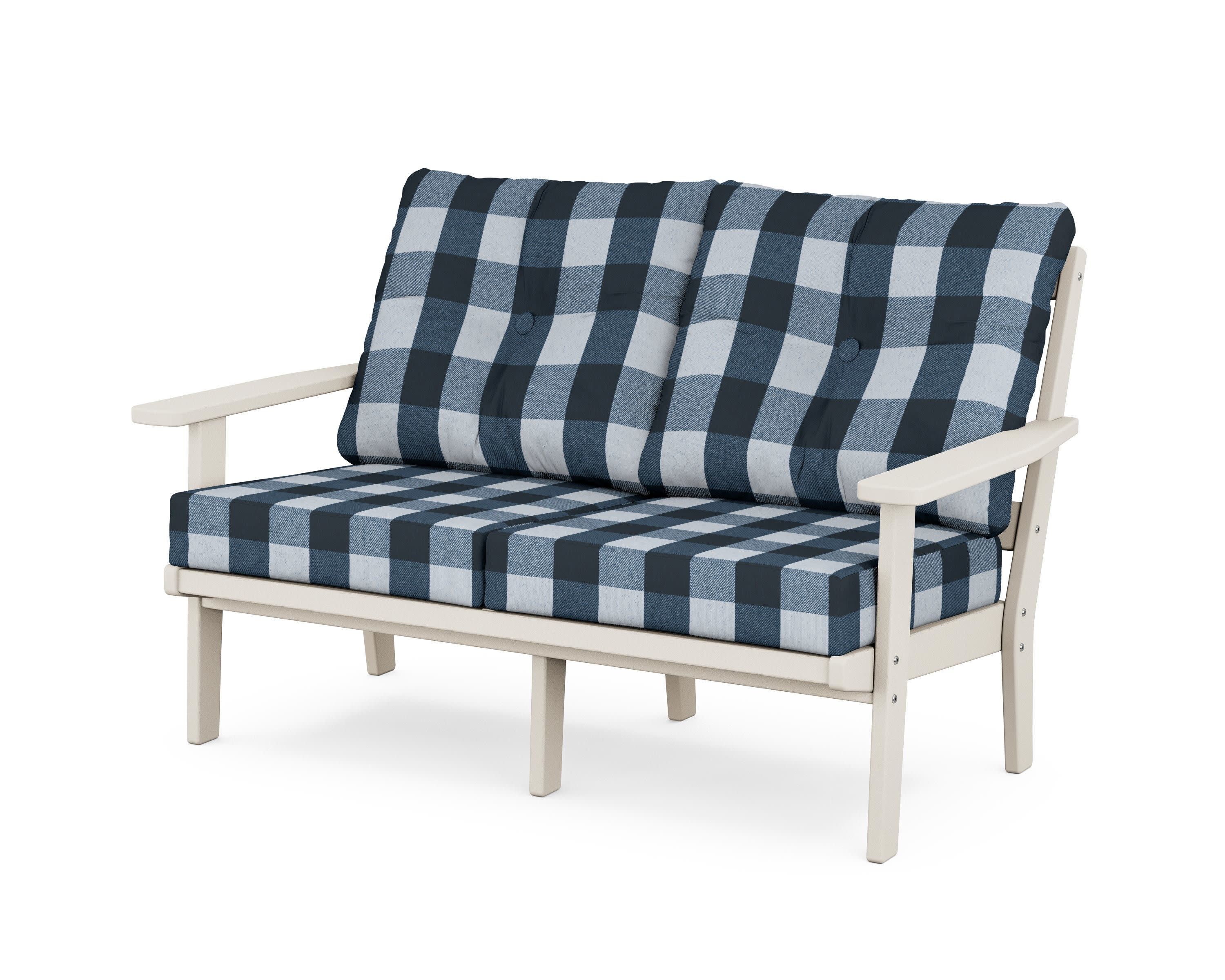 Prairie Deep SeatingLoveseat in Sand / Buffalo Plaid Marine Indigo