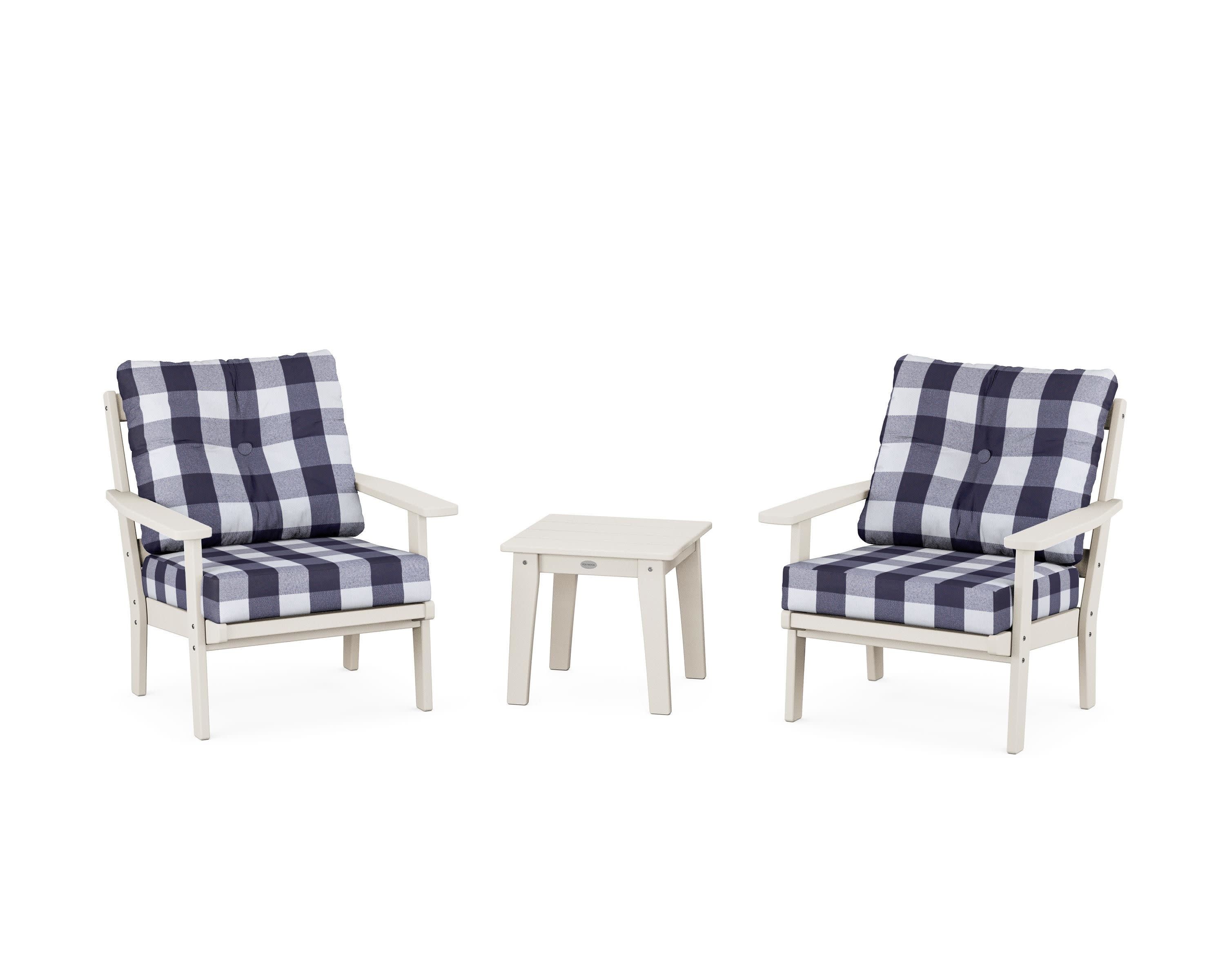 Prairie 3-Piece Deep Seating Set in Sand / Buffalo Plaid Navy