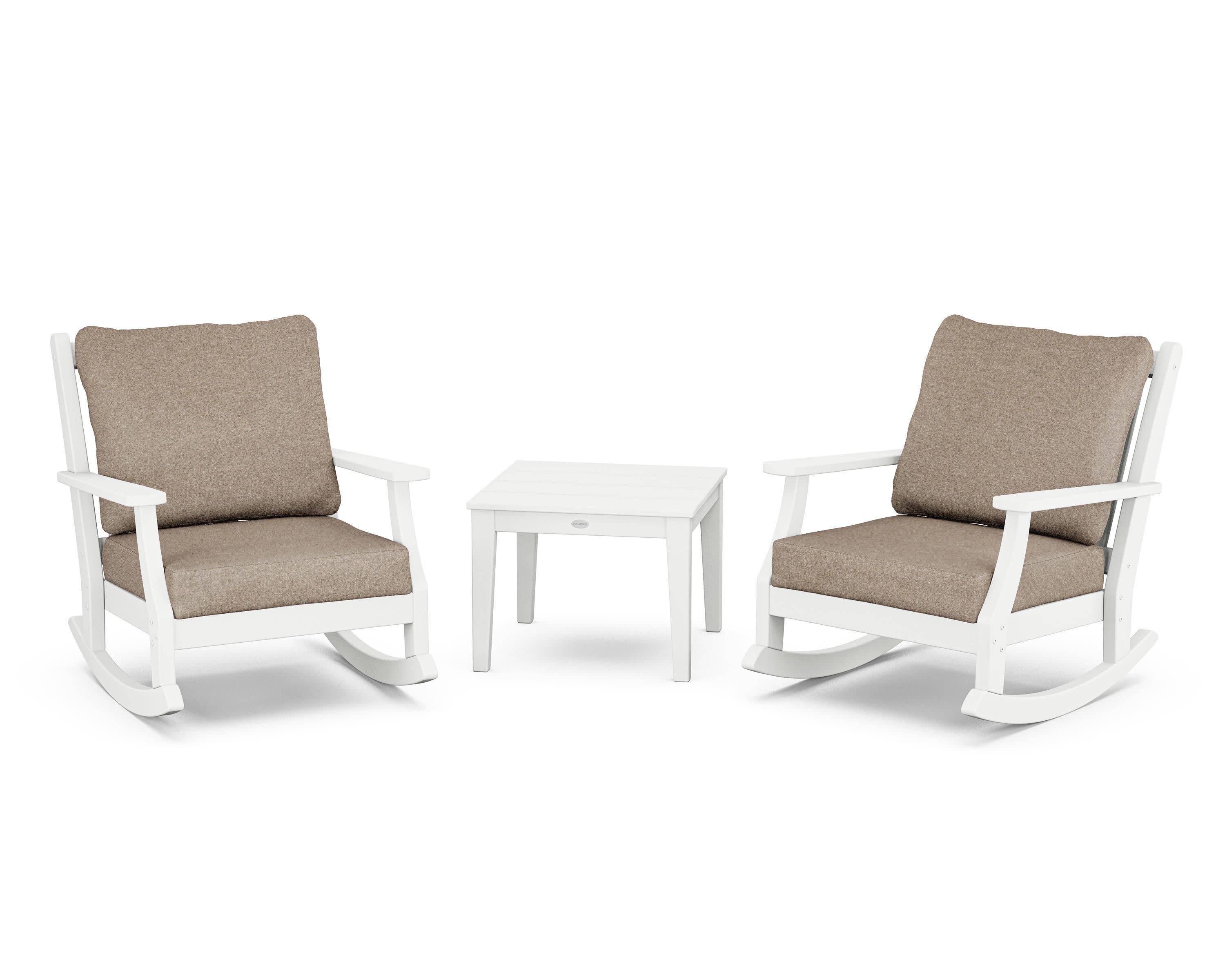 Wovendale 3-Piece Deep Seating Rocker Set in White / Spiced Burlap