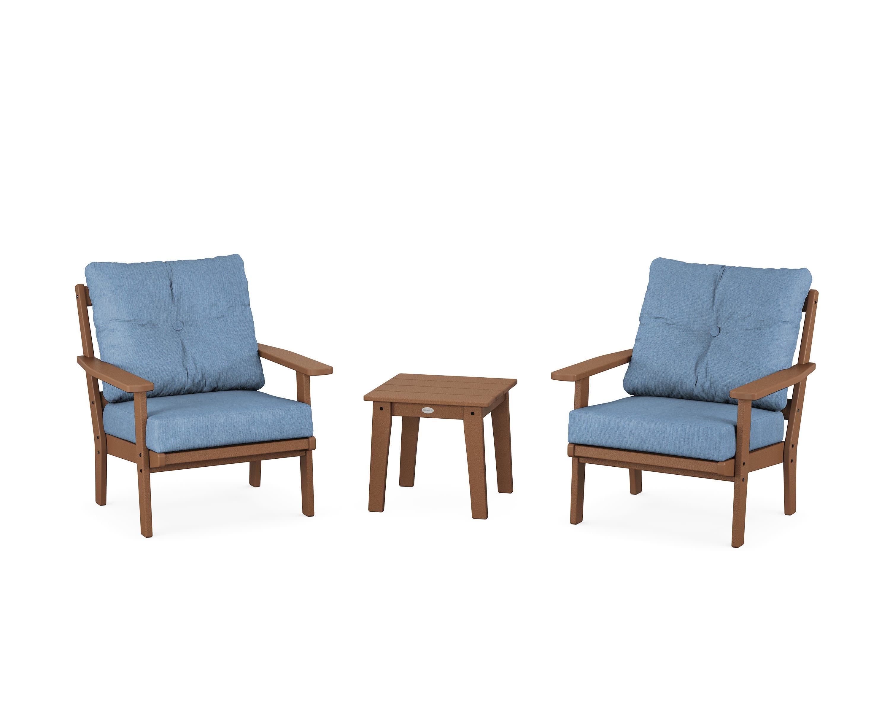 Prairie 3-Piece Deep Seating Set in Teak / Sky Blue