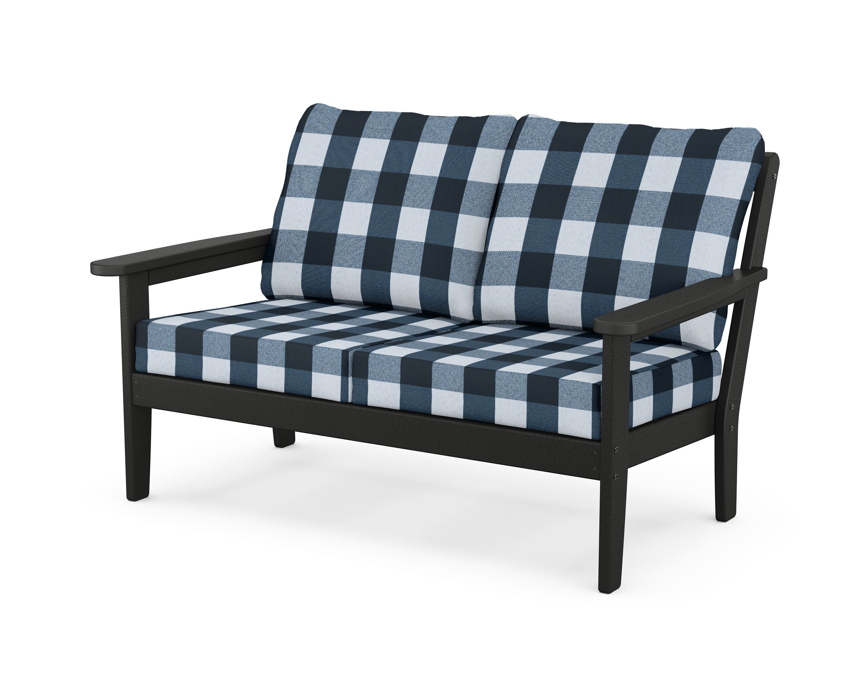 Cottage Deep Seating Loveseat in Black / Buffalo Plaid Marine Indigo