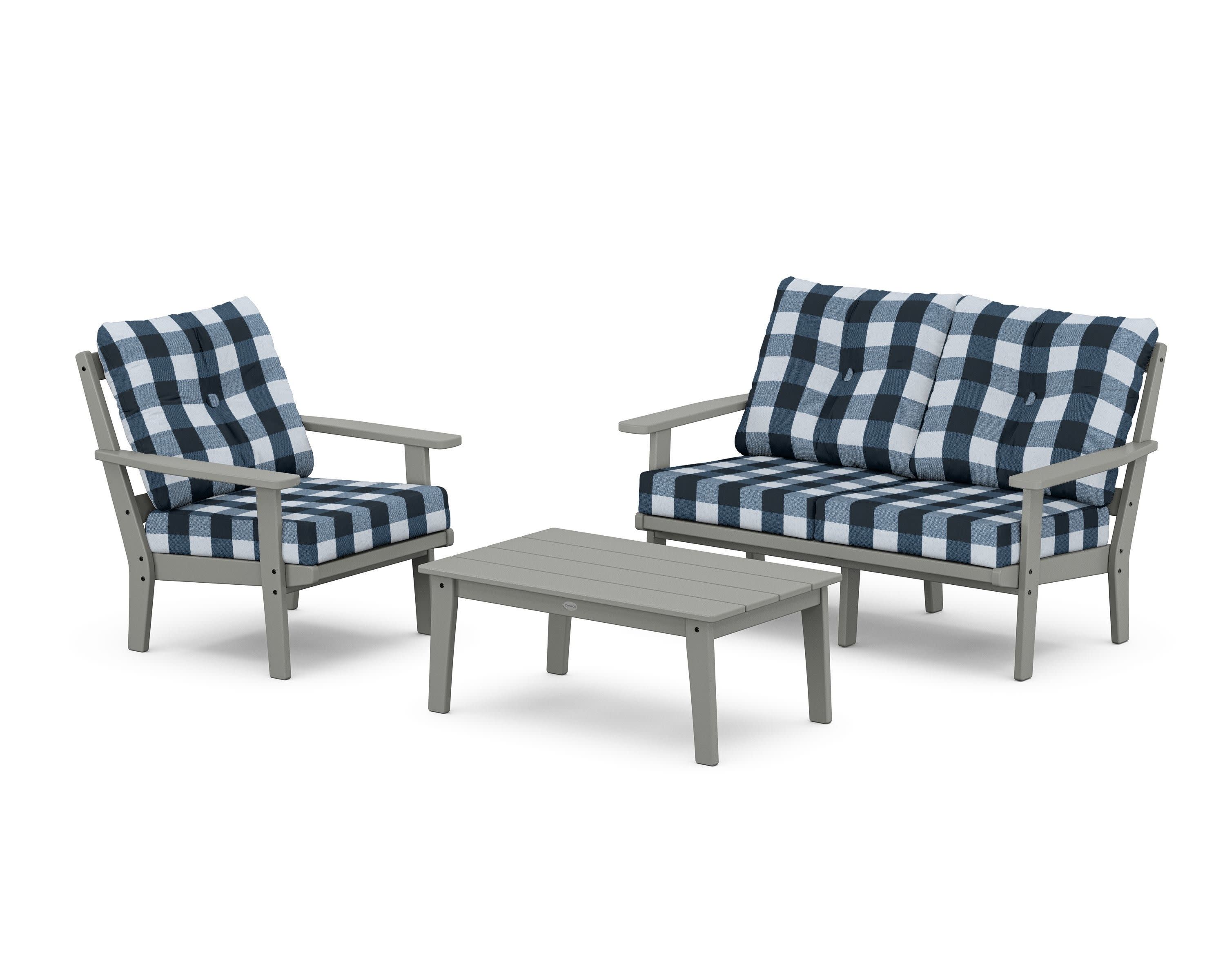 Prairie 3-Piece Deep Seating Set with Loveseat in Slate Grey / Buffalo Plaid Marine Indigo