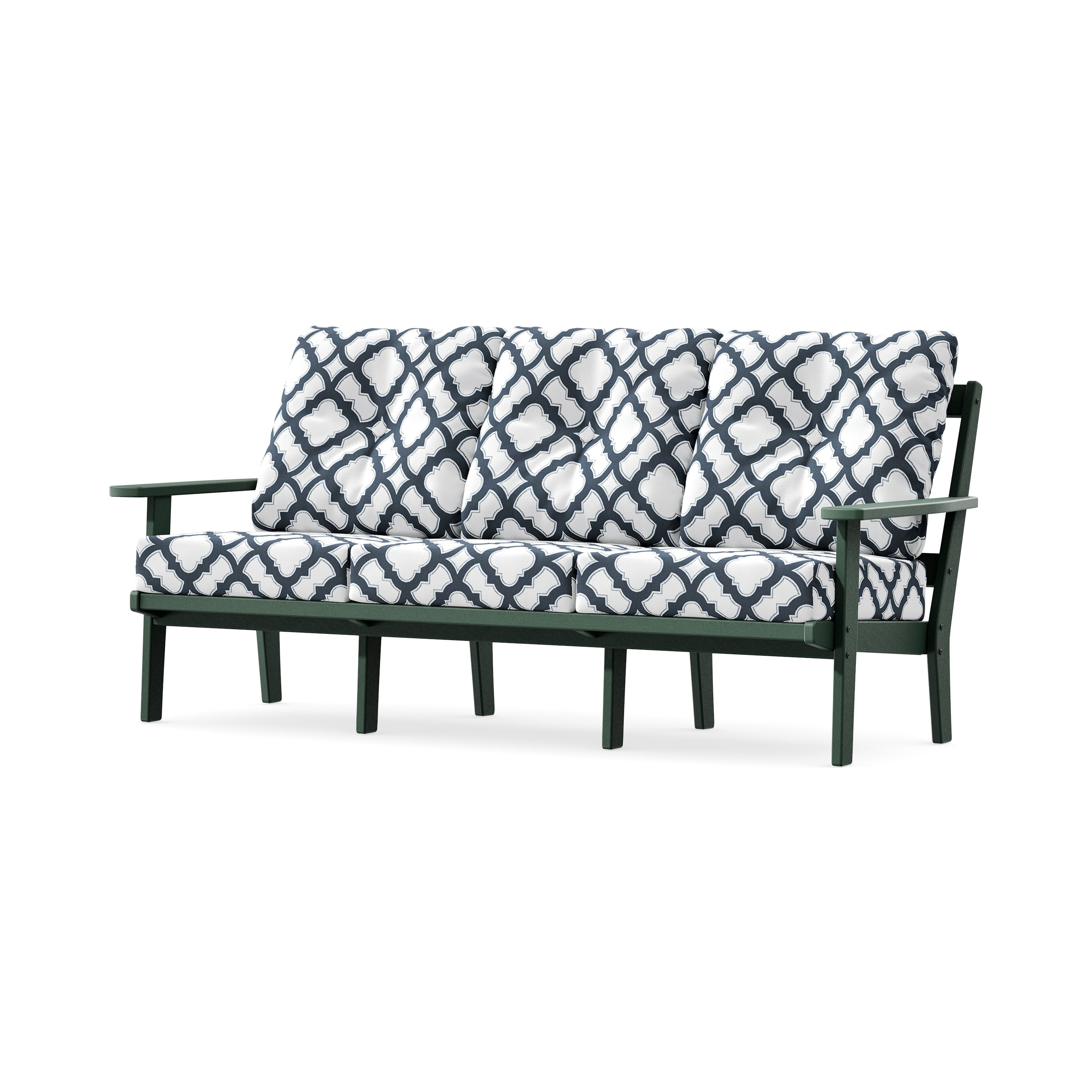 PrairieDeep Seating Sofa in Green / Trellis Marine Indigo