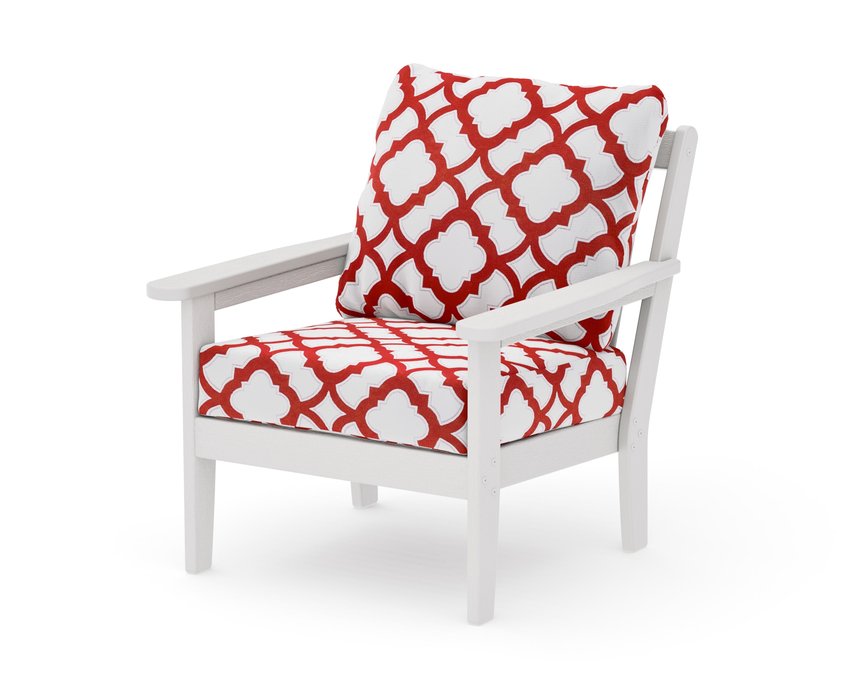 Cottage Deep Seating Chair in Vintage White / Trellis Crimson
