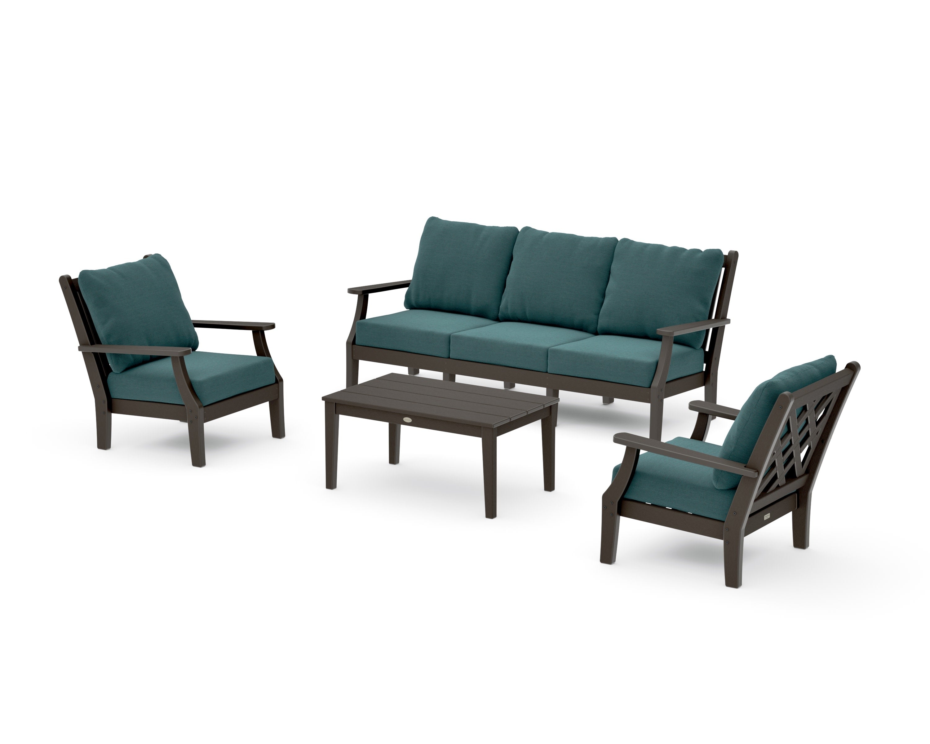 Wovendale 4-Piece Deep Seating Set with Sofa in Vintage Coffee / Ocean Teal
