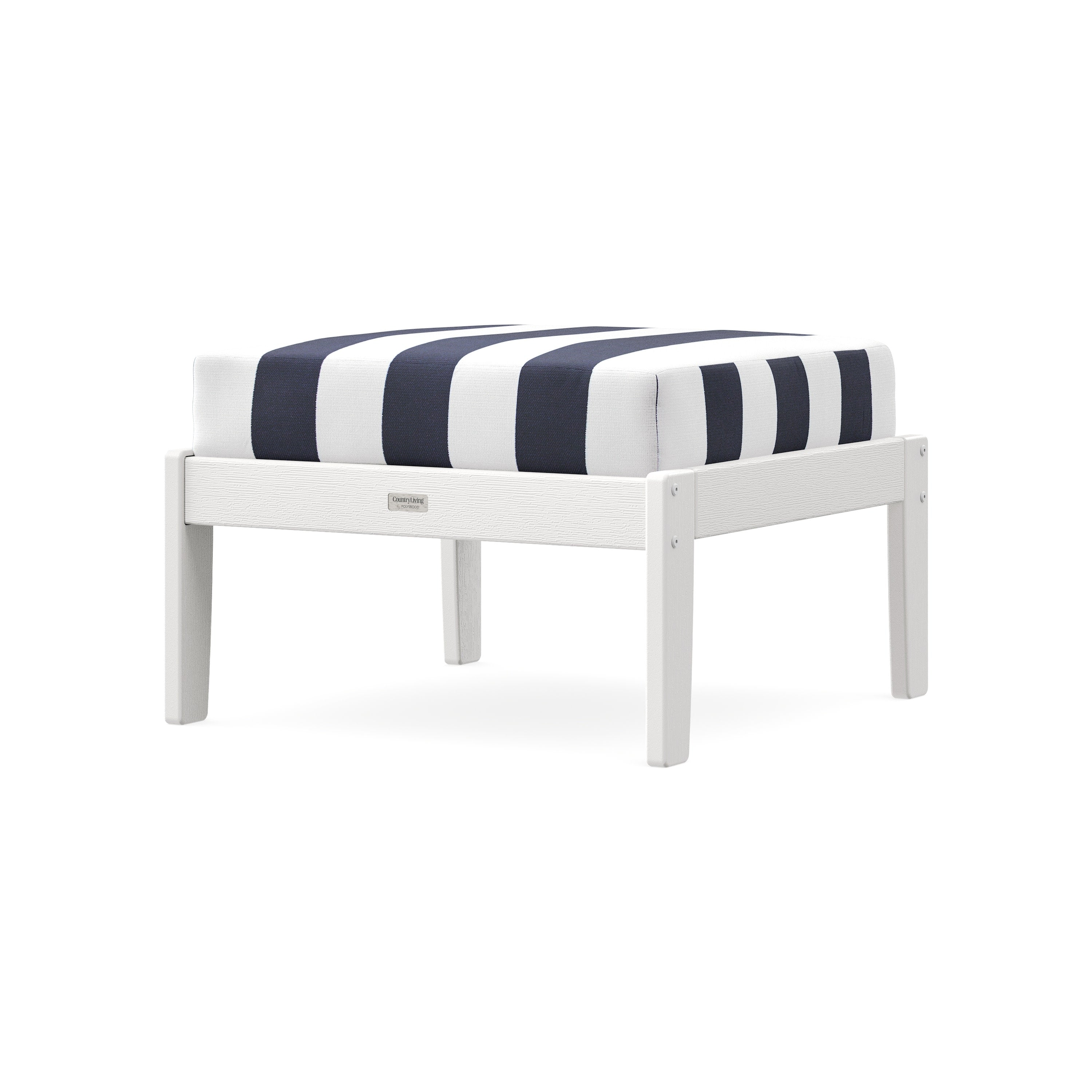 Cottage Deep Seating Ottoman in Vintage White / Cabana Stripe Navy