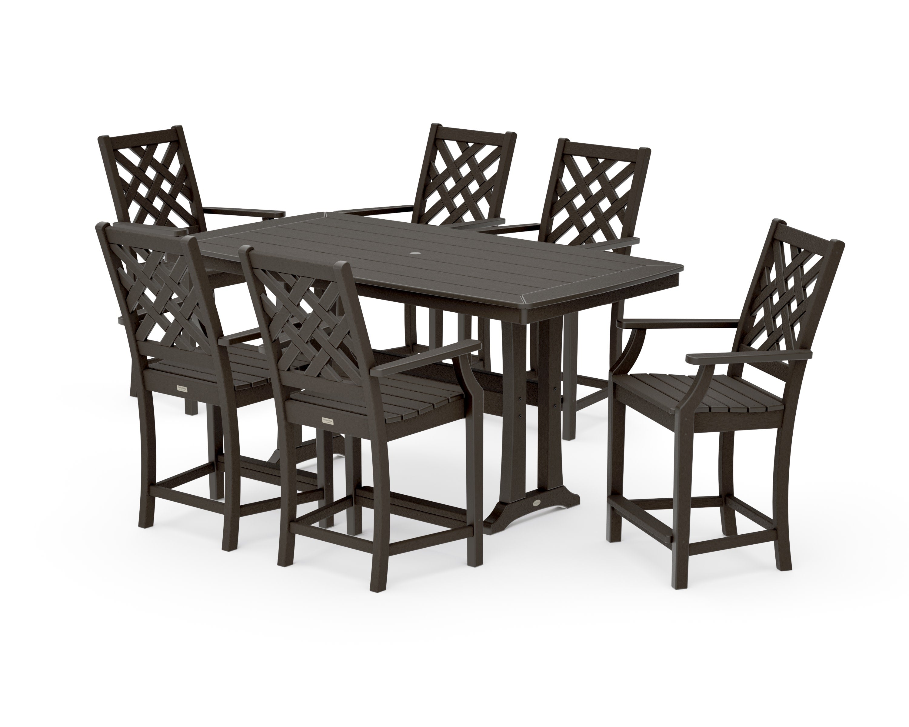 Wovendale Arm Chair 7-Piece Counter Set with Trestle Legs in Vintage Coffee