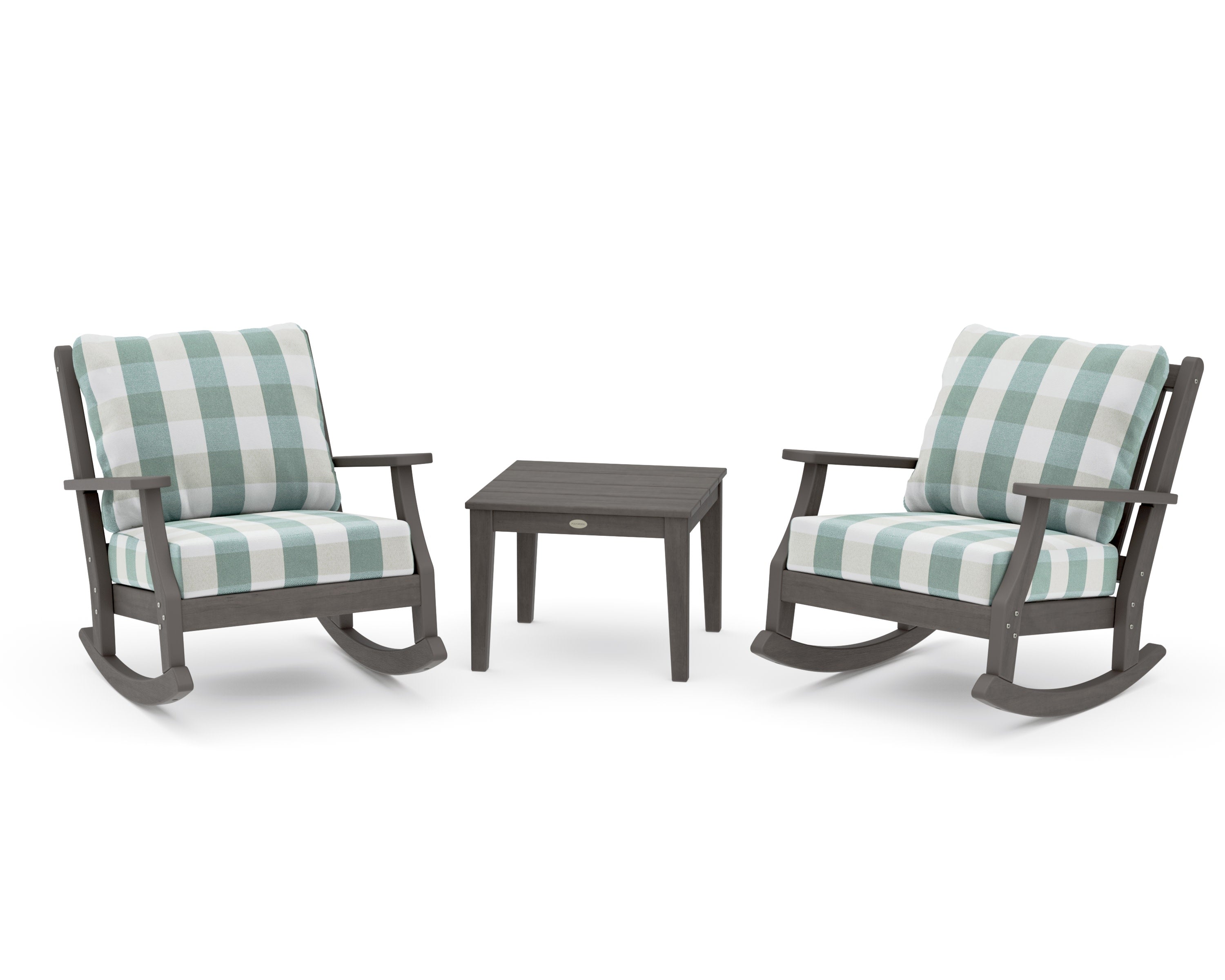 Wovendale 3-Piece Deep Seating Rocker Set in Driftwood / Buffalo Plaid Glacier Spa