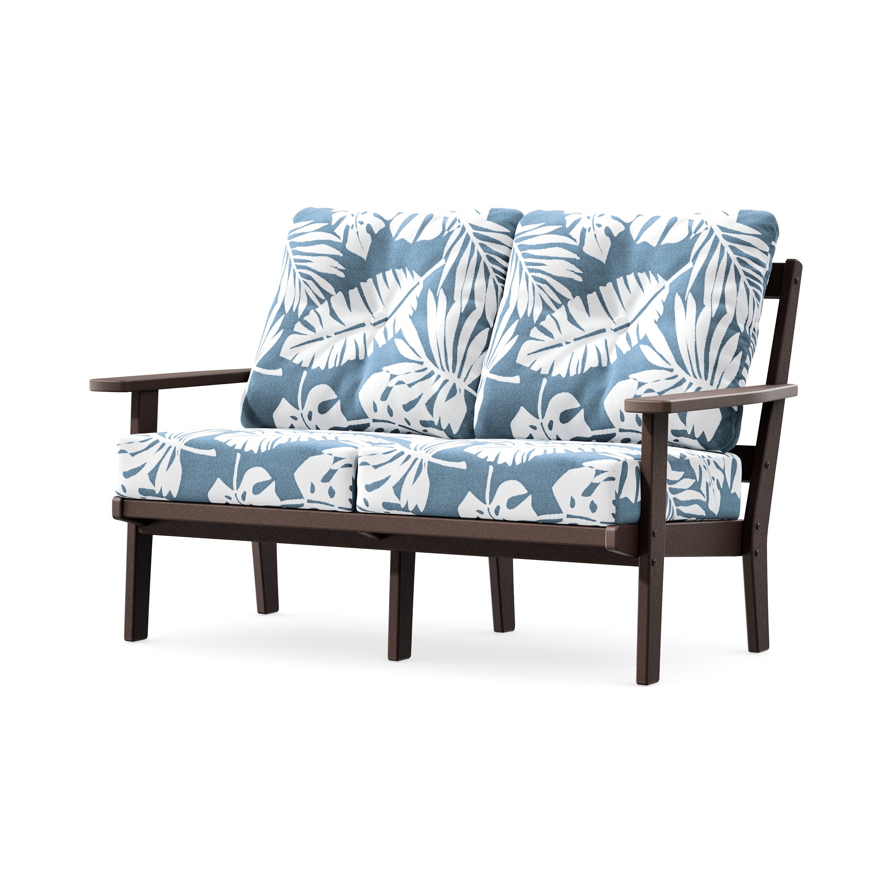 Prairie Deep SeatingLoveseat in Mahogany / Leaf Sky Blue