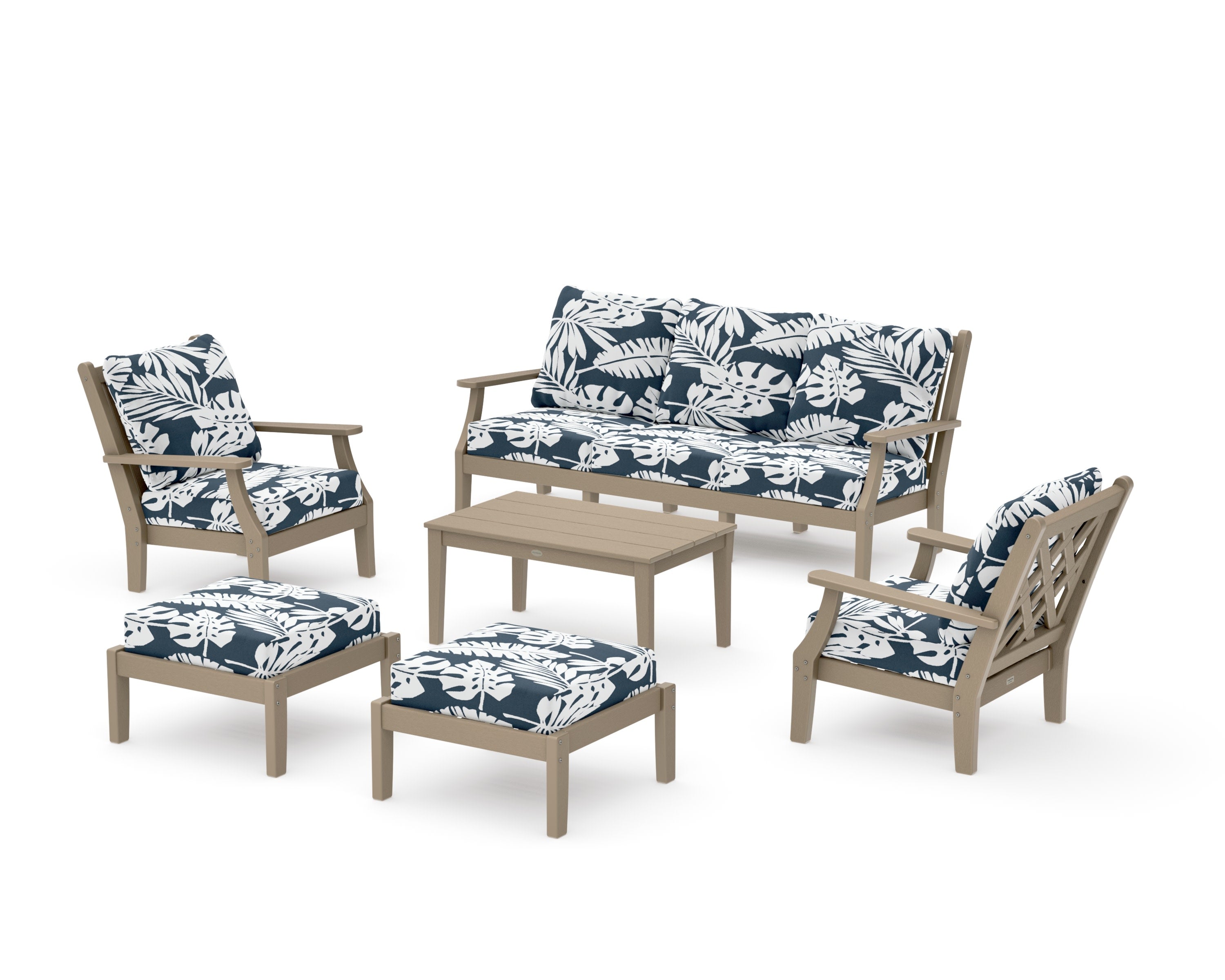 Wovendale 6-Piece Lounge Sofa Set in Vintage Sahara / Leaf Marine Indigo