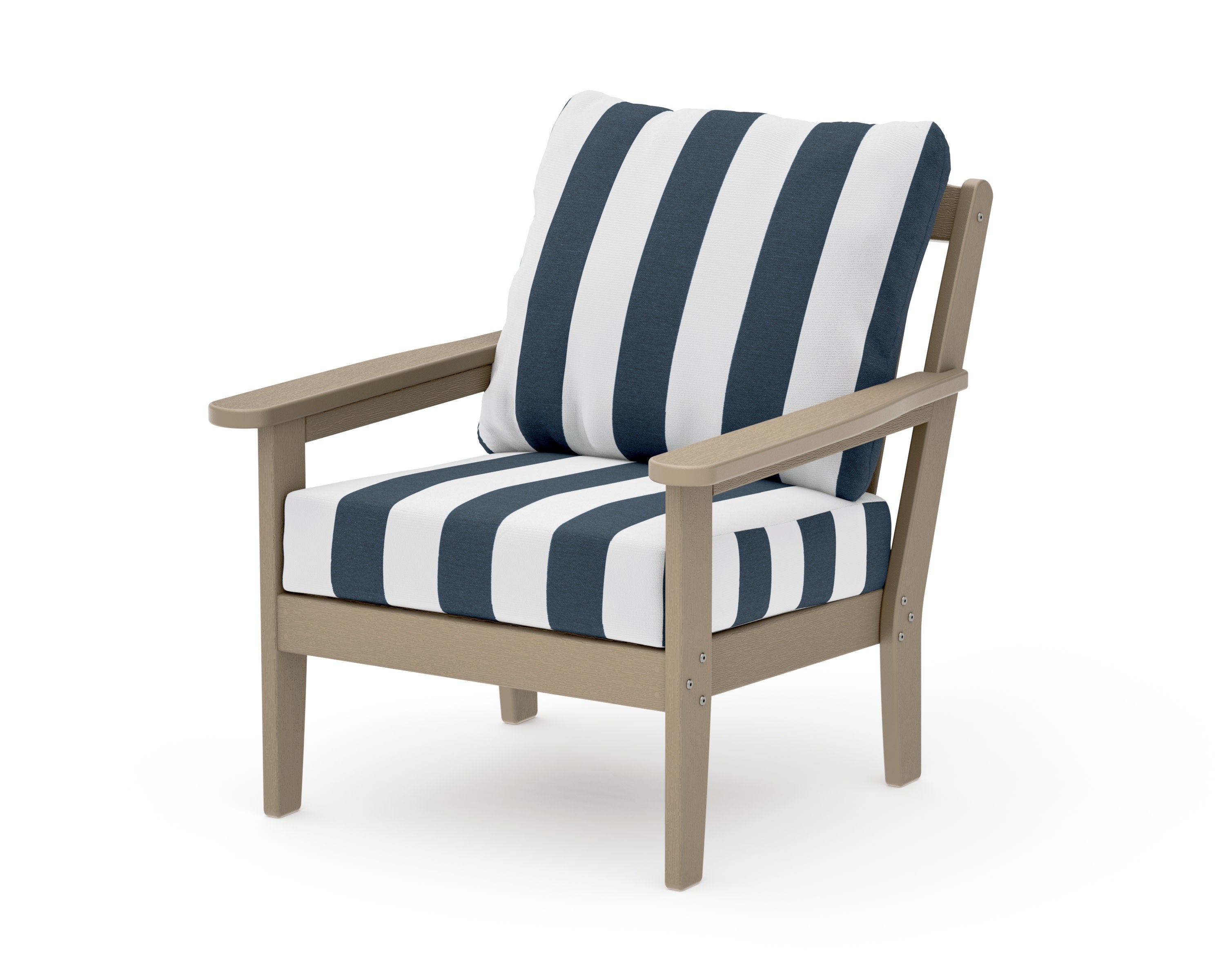 Cottage Deep Seating Chair in Vintage Sahara / Cabana Stripe Marine Indigo