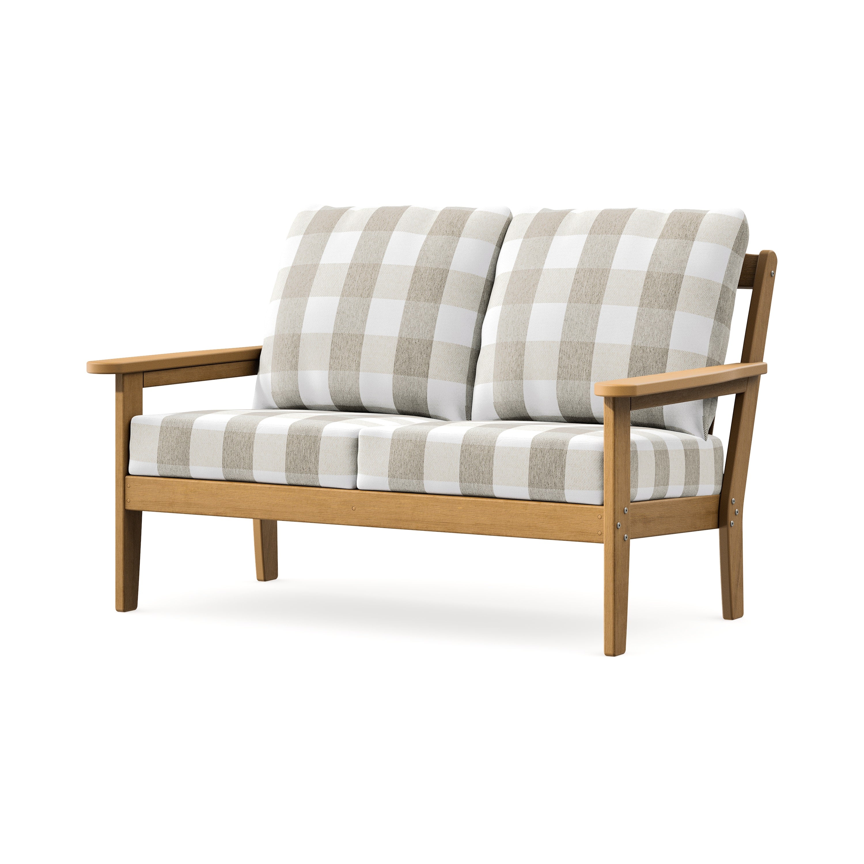 Cottage Deep Seating Loveseat in Natural / Buffalo Plaid Dune Burlap