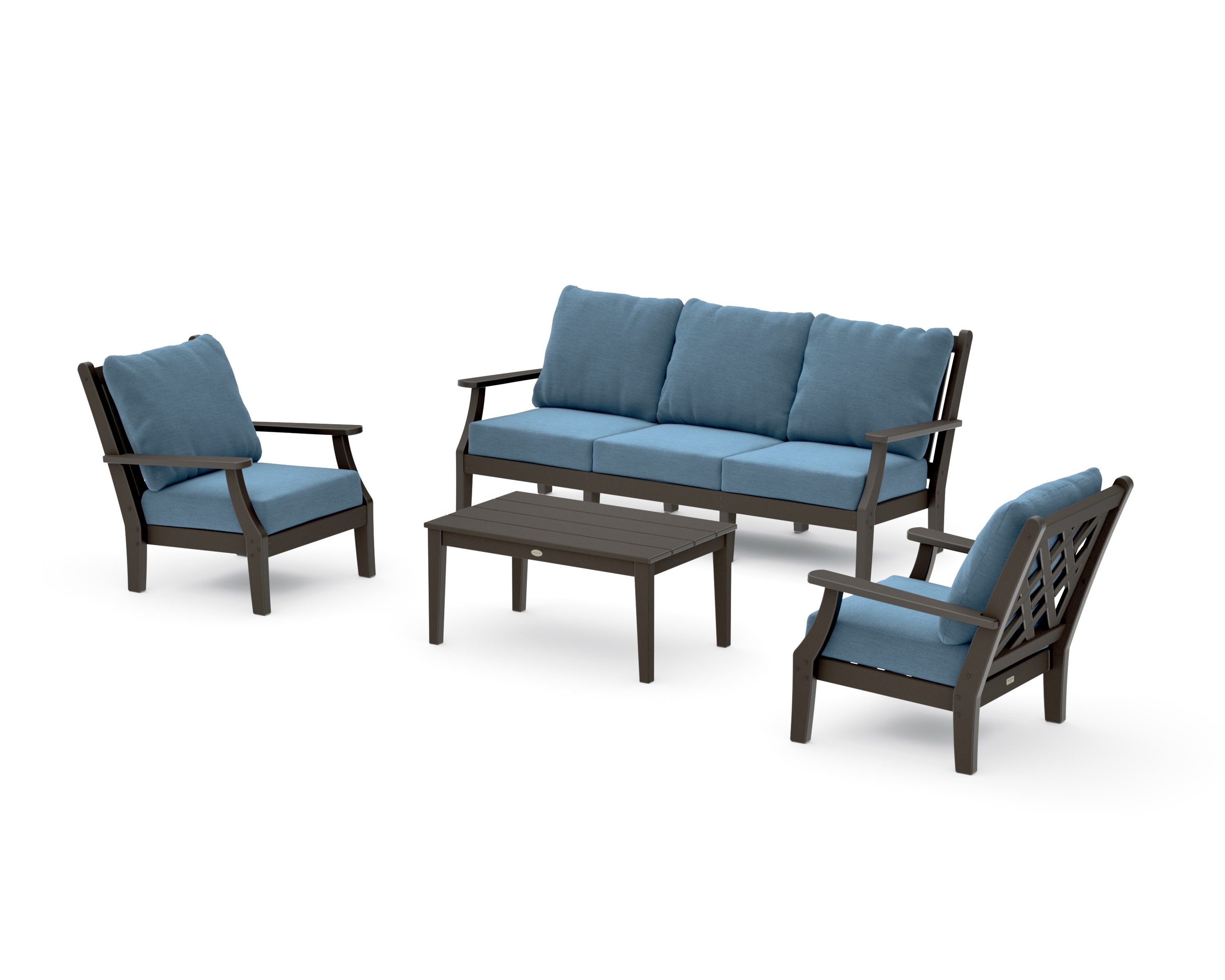 Wovendale 4-Piece Deep Seating Set with Sofa in Vintage Coffee / Sky Blue
