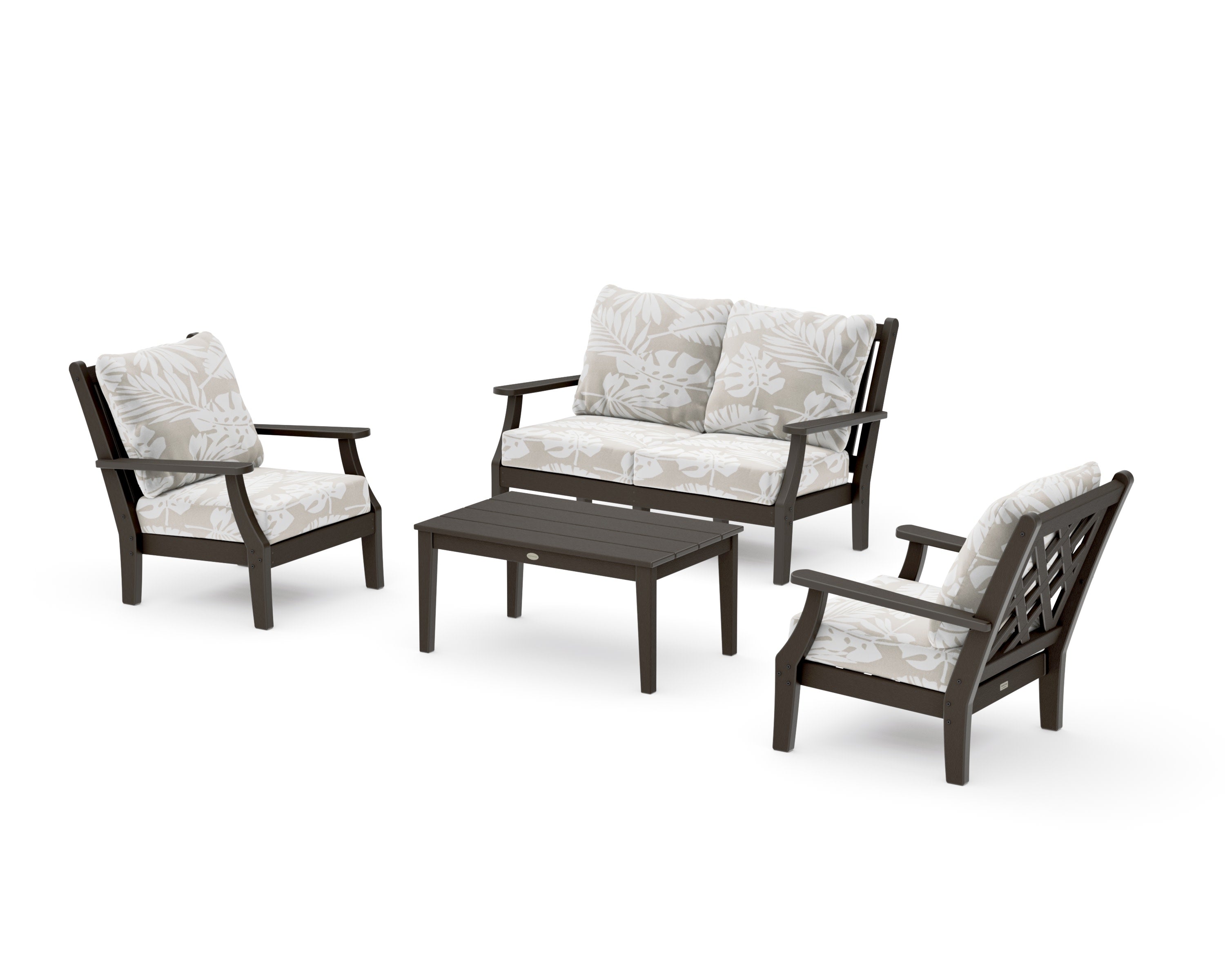 Wovendale 4-Piece Deep Seating Set with Loveseat in Vintage Coffee / Leaf Dune Burlap