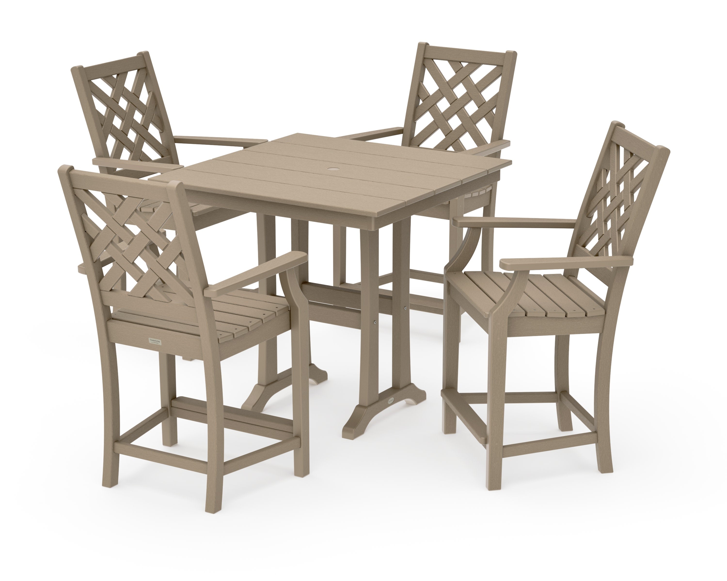 Wovendale 5-Piece Farmhouse Counter Set with Trestle Legs in Vintage Sahara