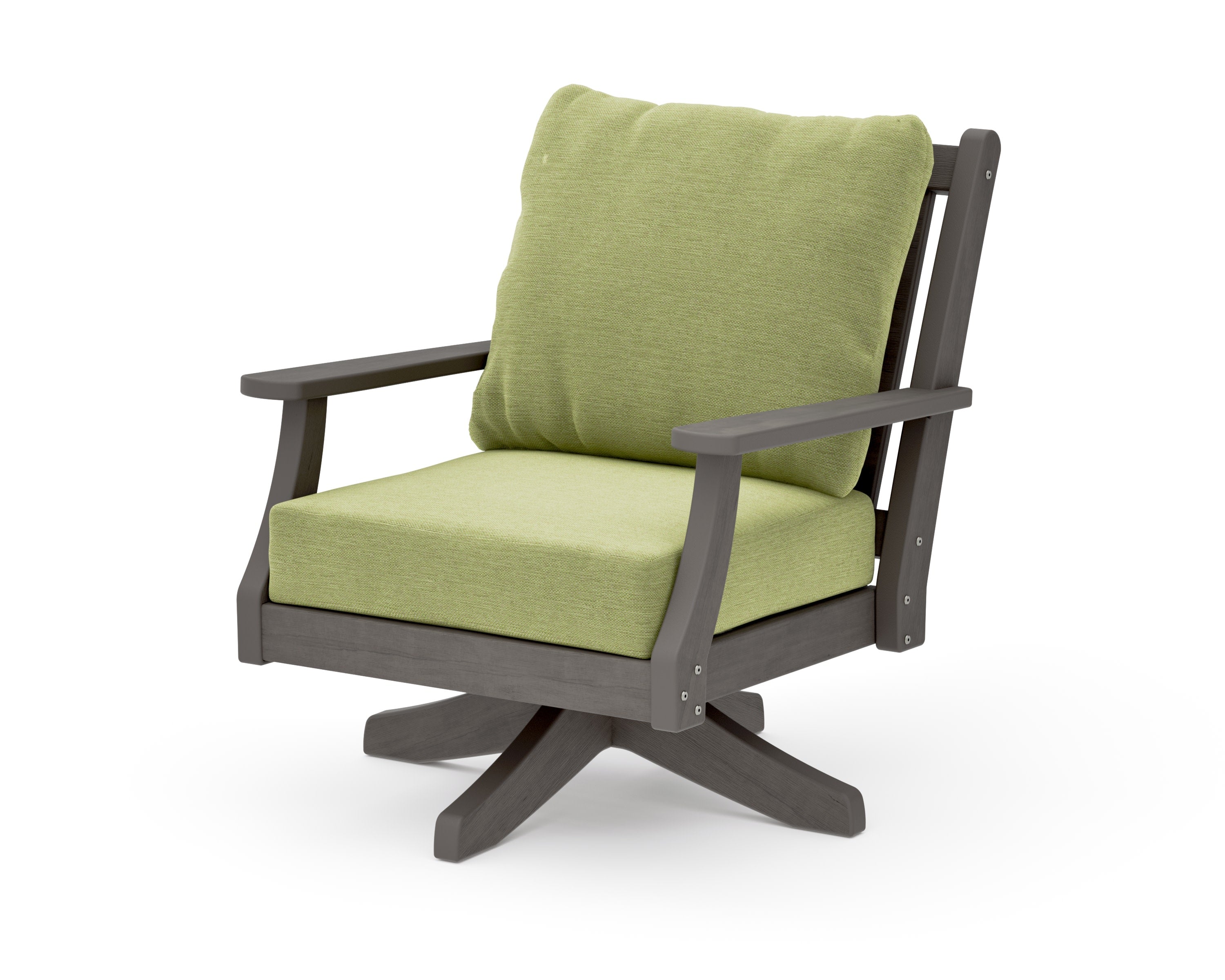 Wovendale Deep Seating Swivel Chair in Driftwood / Chartreuse Boucle