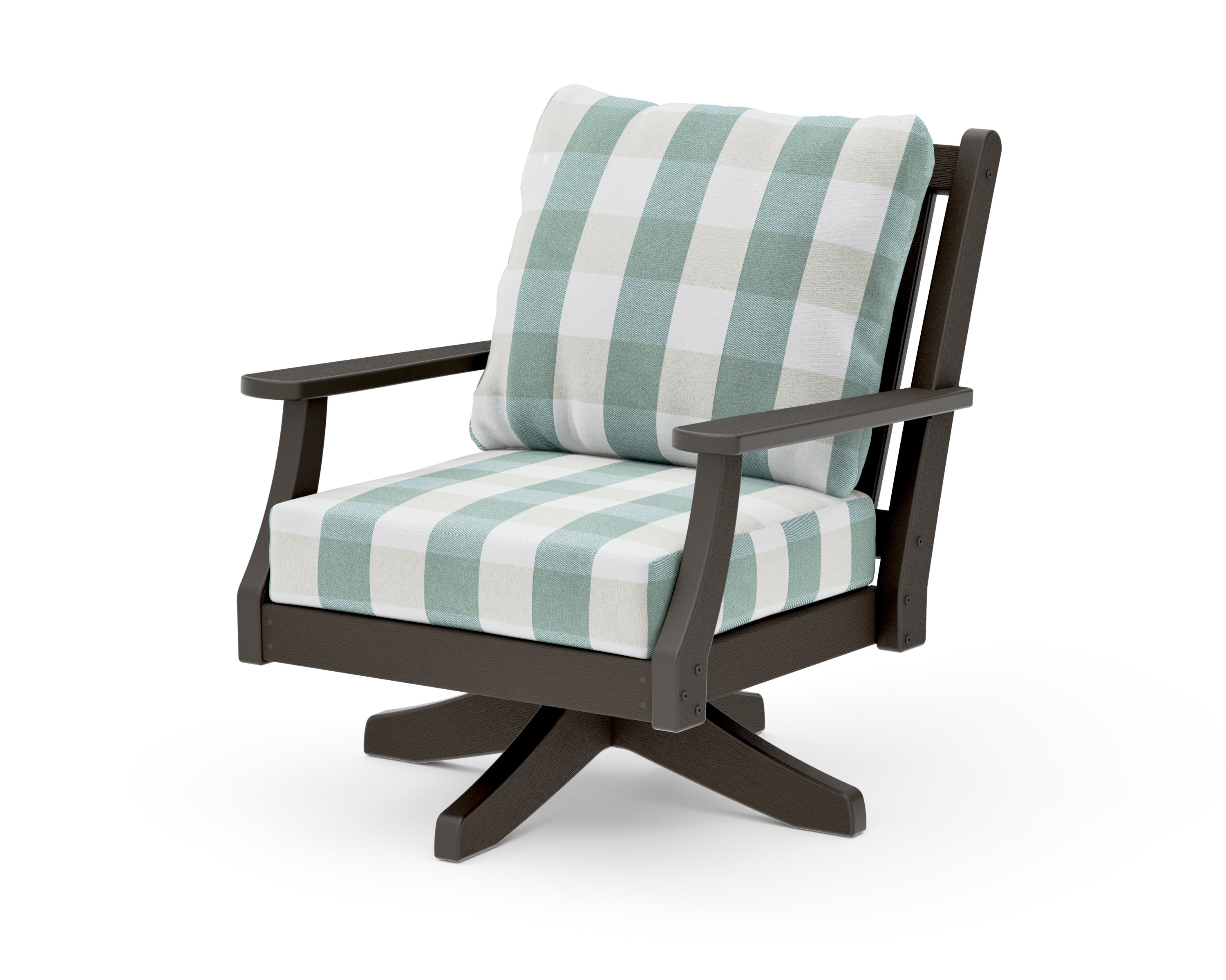 Wovendale Deep Seating Swivel Chair in Vintage Coffee / Buffalo Plaid Glacier Spa