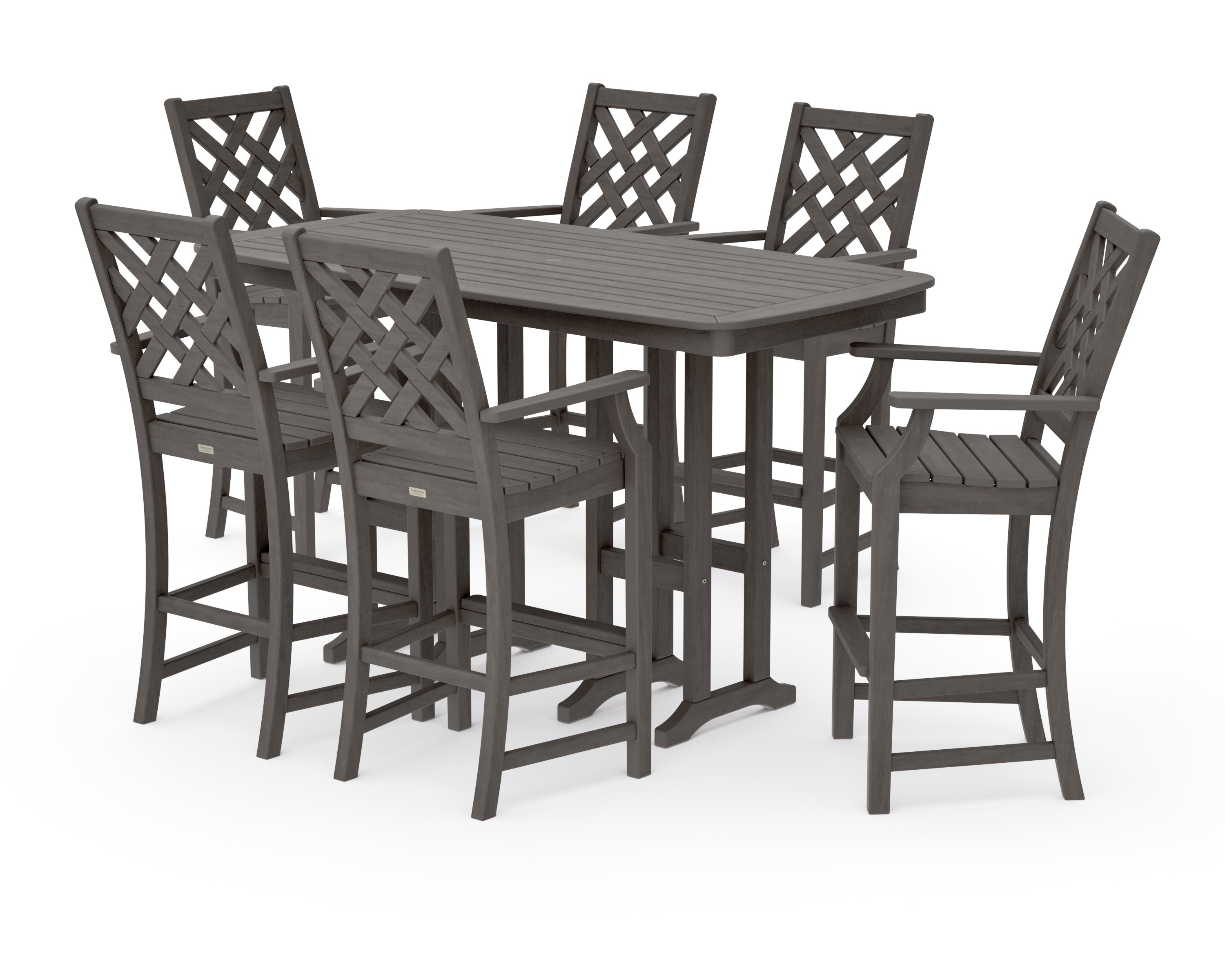 Wovendale Arm Chair 7-Piece Bar Set in Driftwood