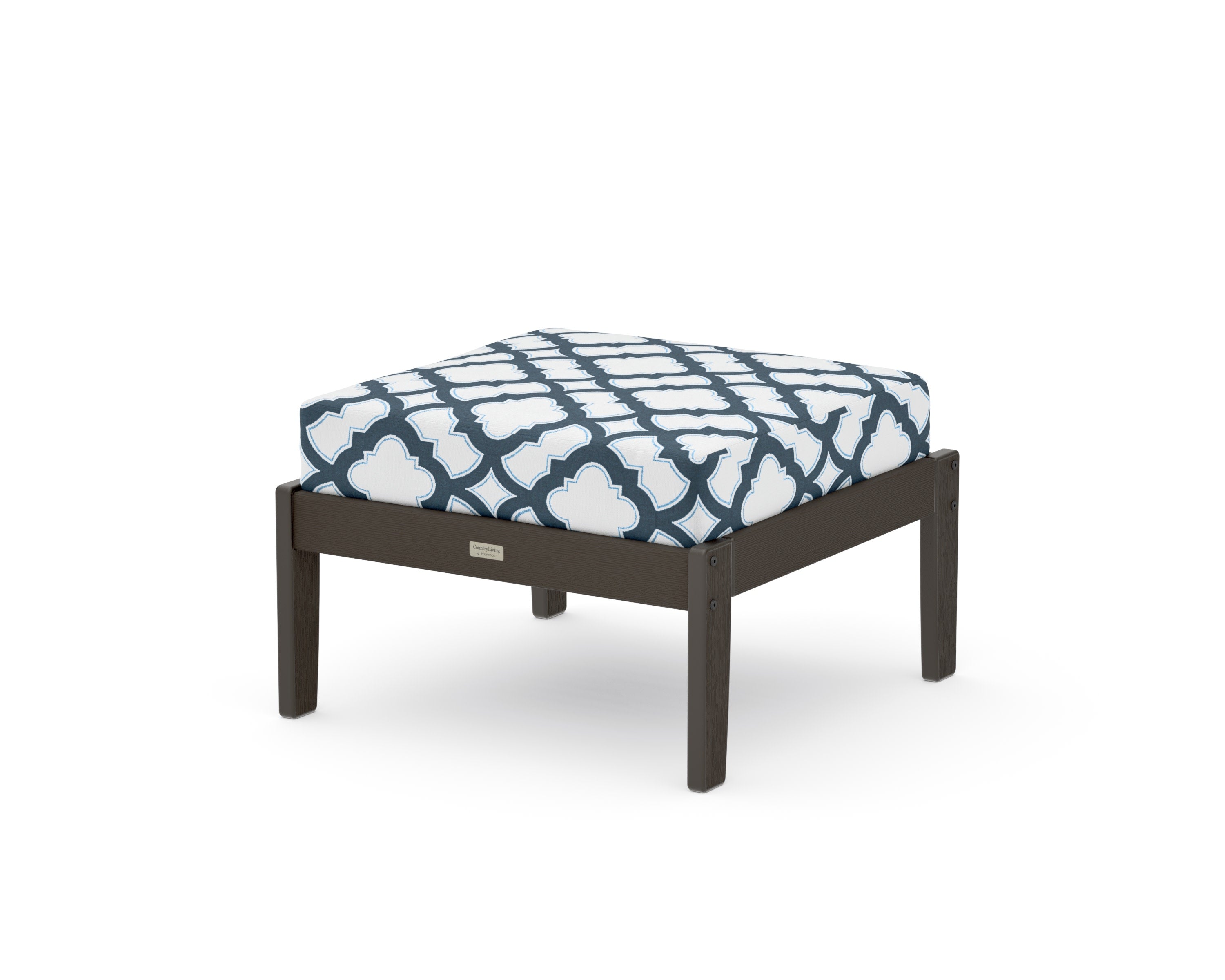 Cottage Deep Seating Ottoman in Vintage Coffee / Trellis Marine Indigo