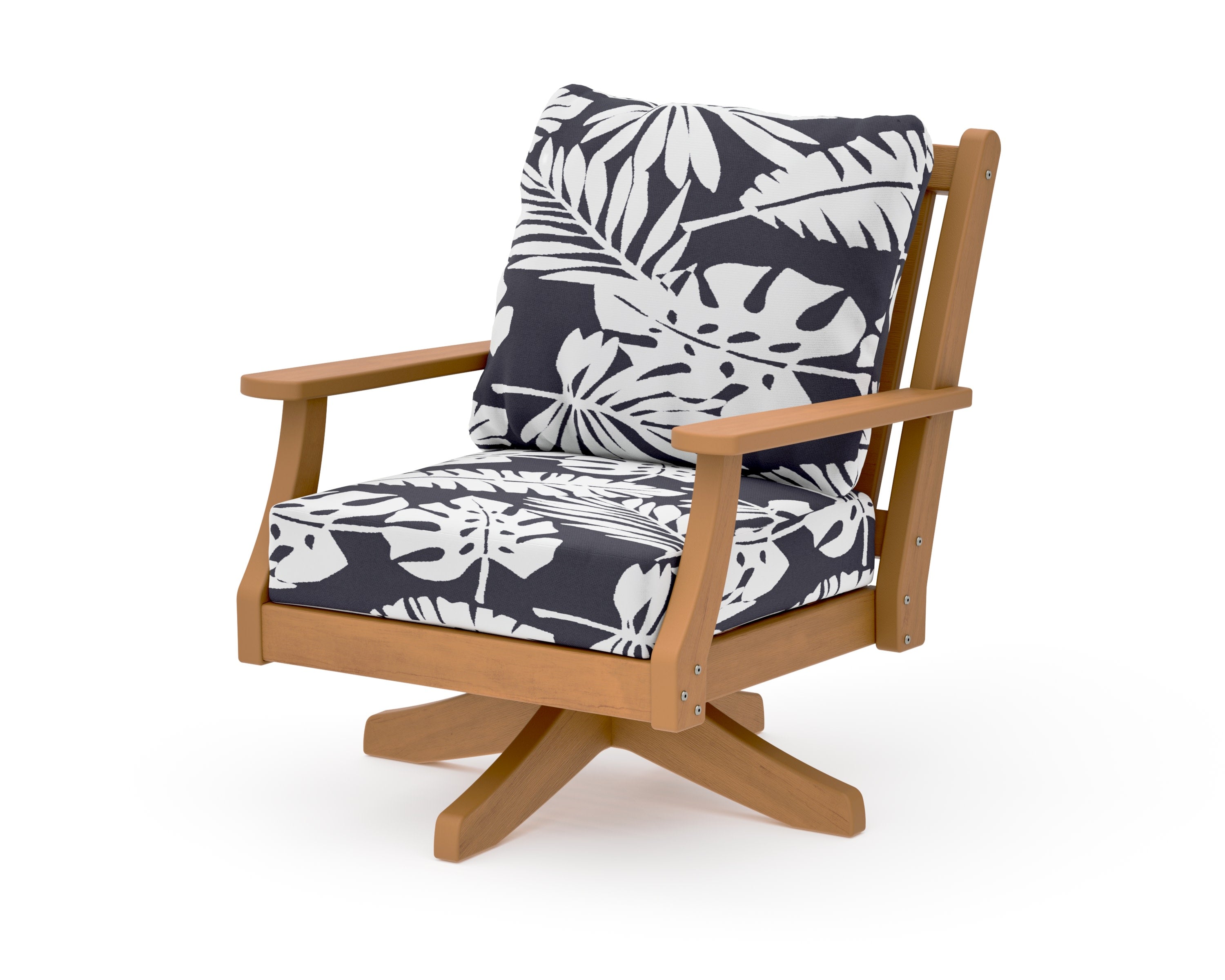 Wovendale Deep Seating Swivel Chair in Natural / Leaf Navy