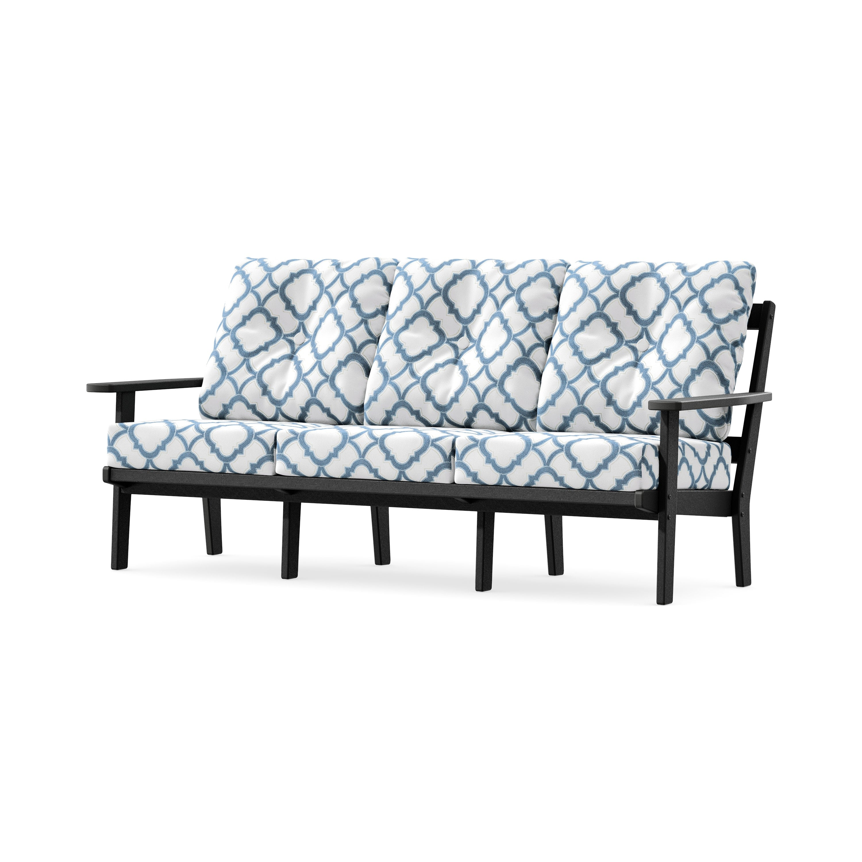 PrairieDeep Seating Sofa in Black / Trellis Sky Blue