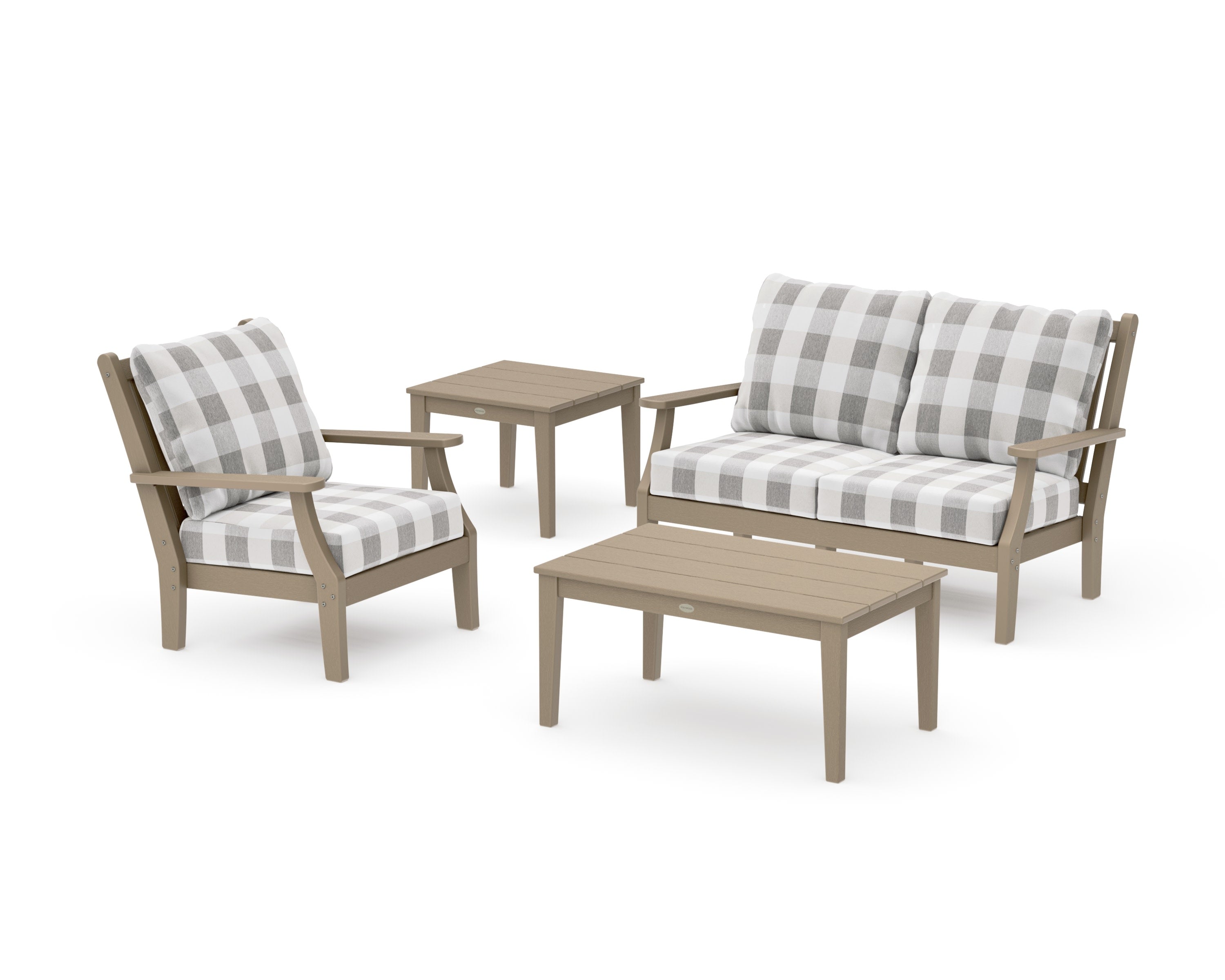Wovendale 4-Piece Deep Seating Set in Vintage Sahara / Buffalo Plaid Grey Mist