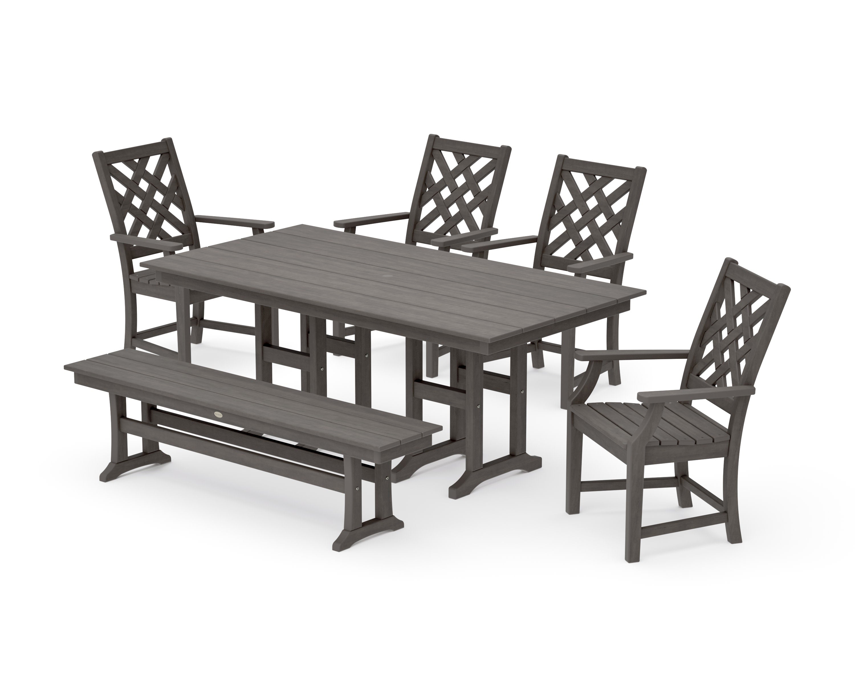 Wovendale 6-Piece Farmhouse Dining Set with Bench in Driftwood