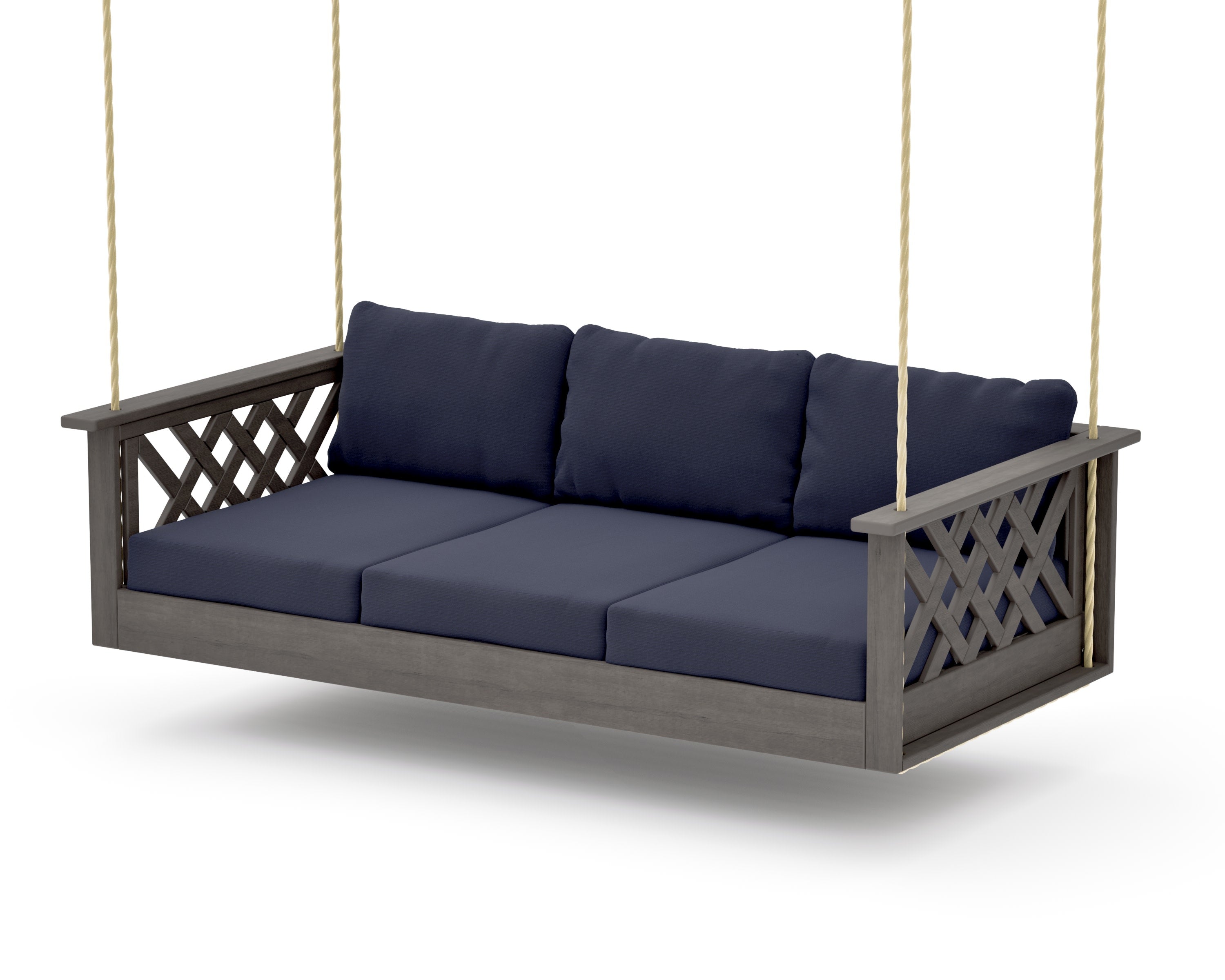 Wovendale Daybed Swing in Driftwood / Navy Linen