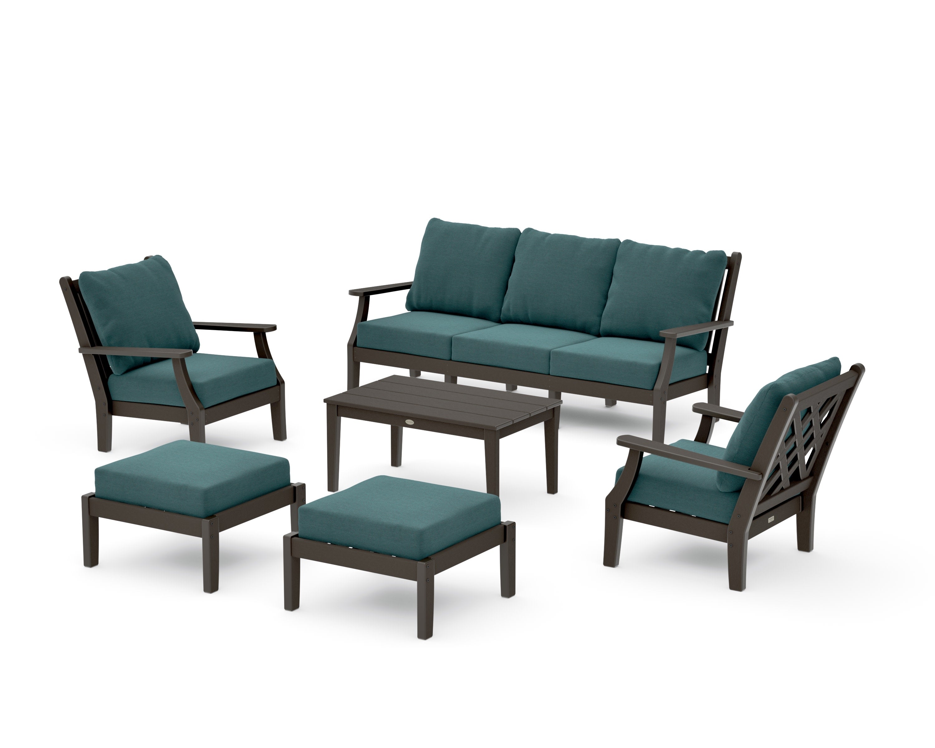 Wovendale 6-Piece Lounge Sofa Set in Vintage Coffee / Ocean Teal