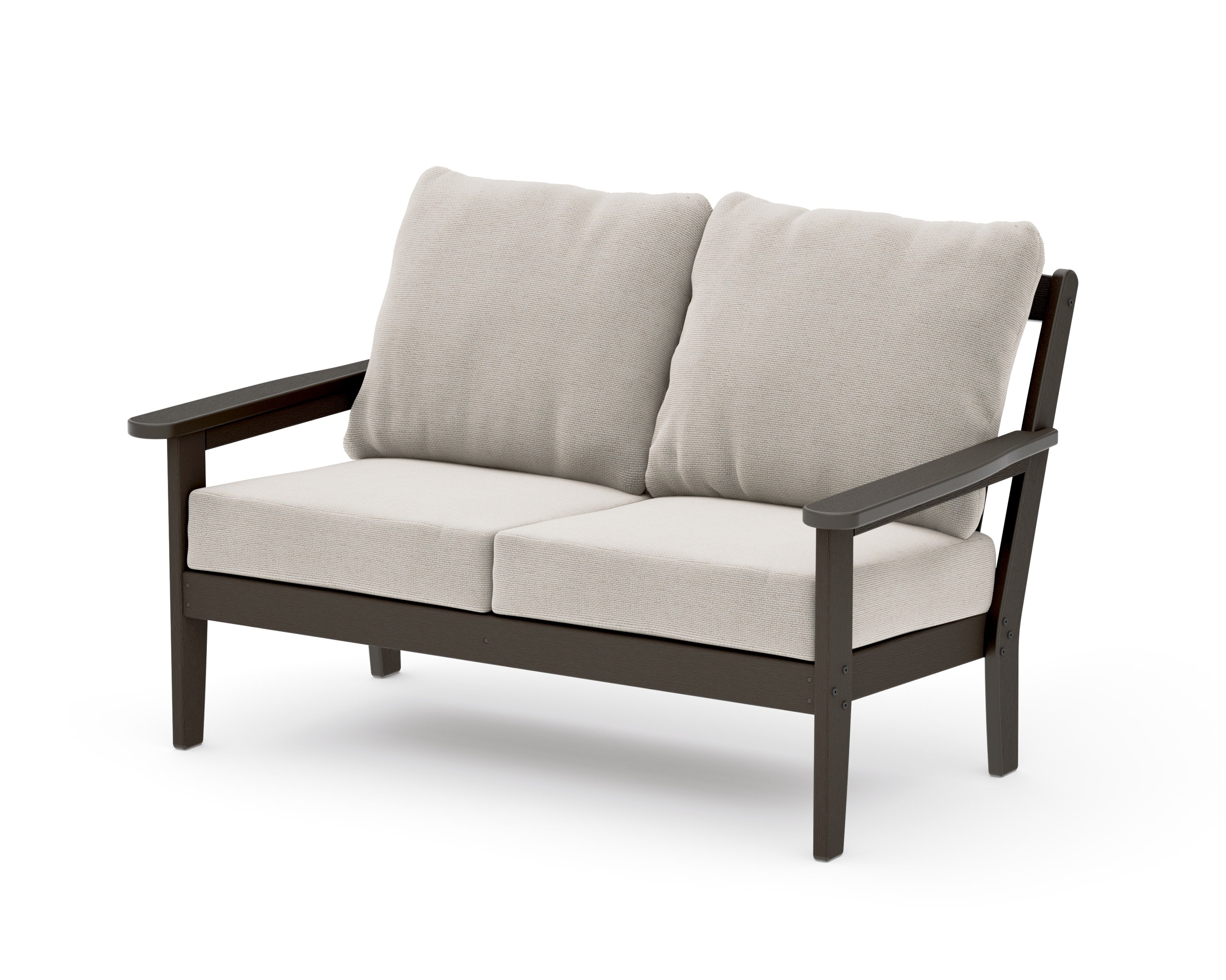 Cottage Deep Seating Loveseat in Vintage Coffee / Dune Burlap