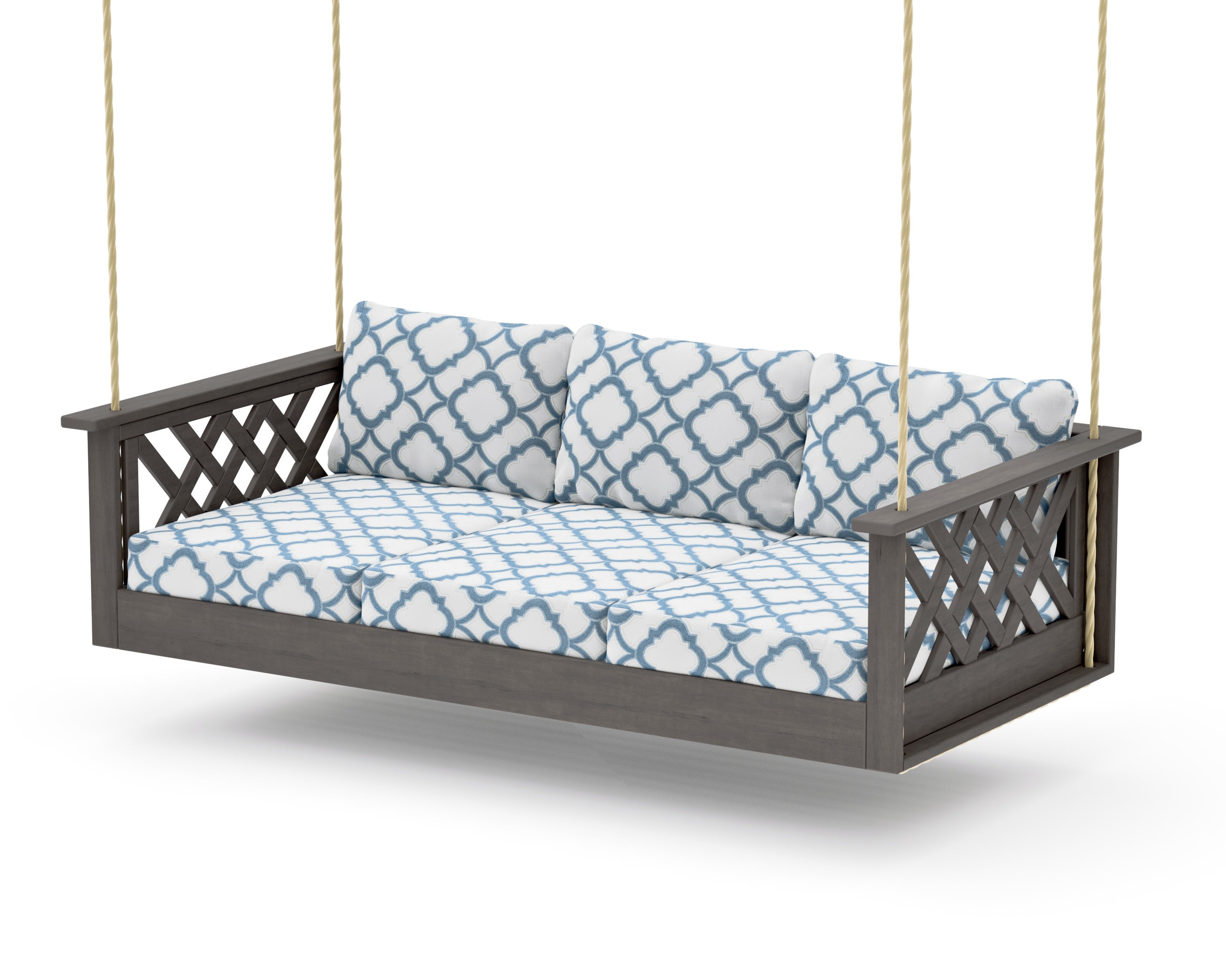 Wovendale Daybed Swing in Driftwood / Trellis Sky Blue