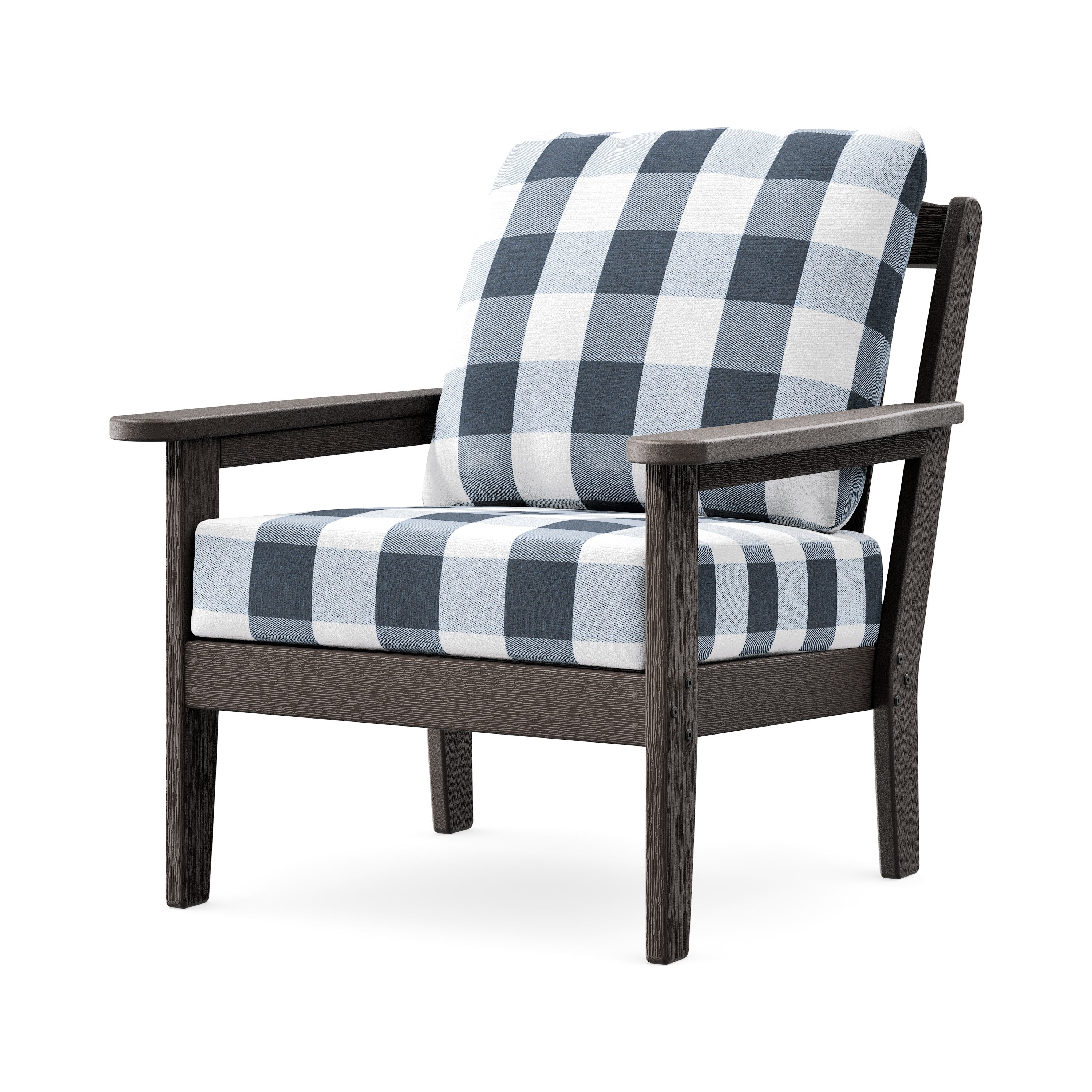 Cottage Deep Seating Chair in Vintage Coffee / Buffalo Plaid Marine Indigo
