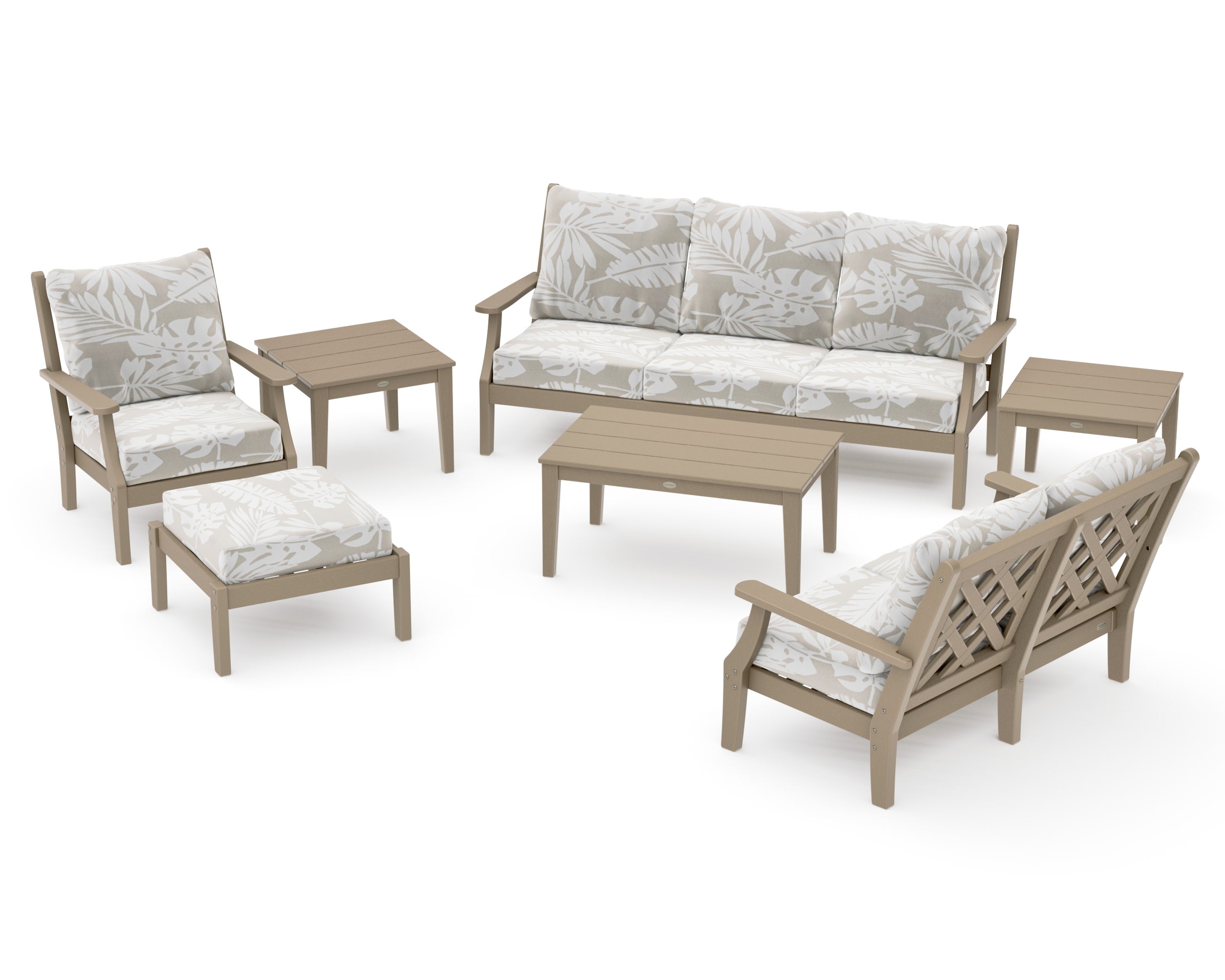 Wovendale 7-Piece Deep Seating Set in Vintage Sahara / Leaf Dune Burlap