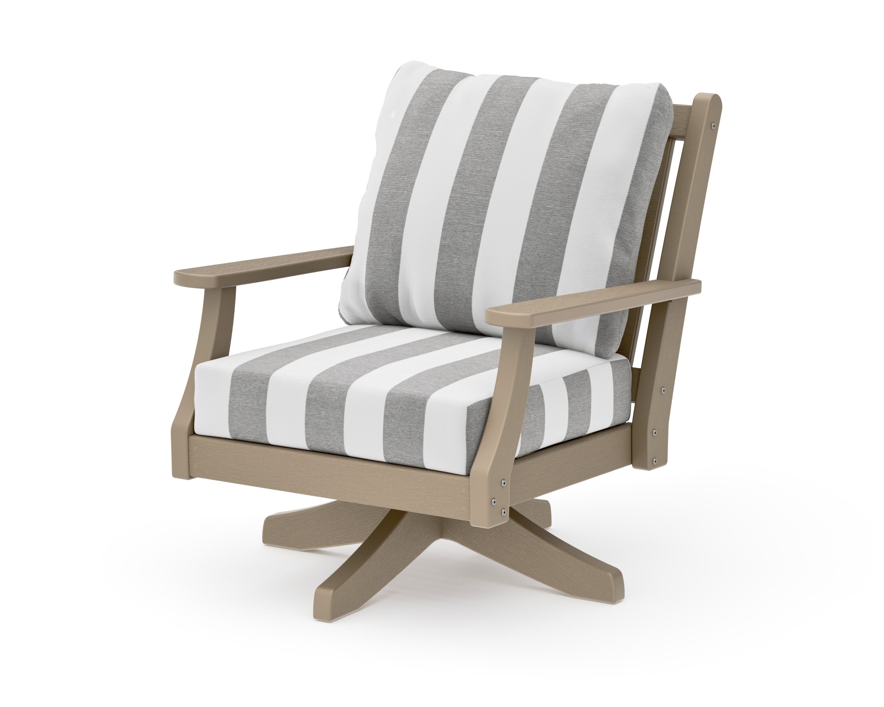Wovendale Deep Seating Swivel Chair in Vintage Sahara / Cabana Stripe Grey Mist