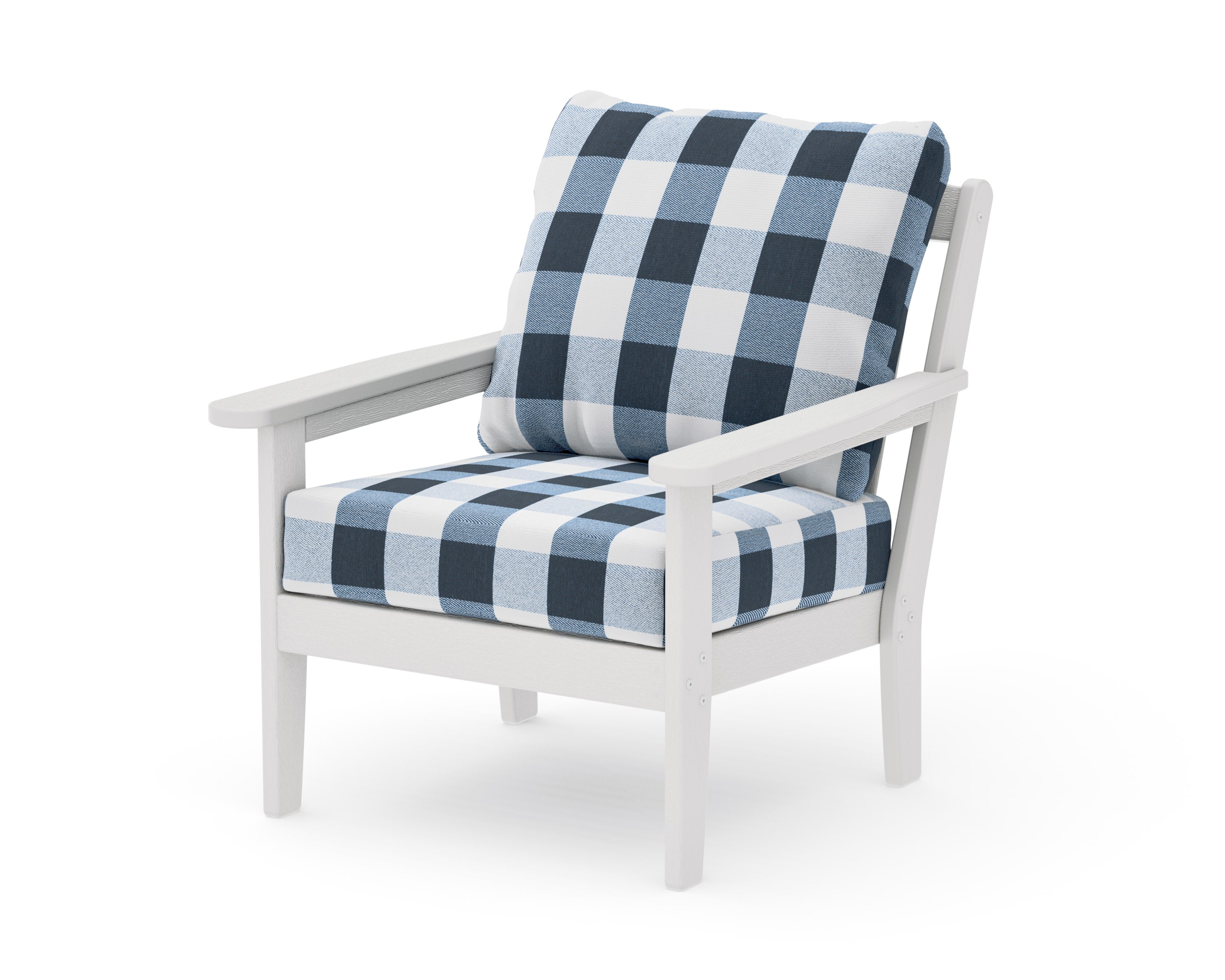 Cottage Deep Seating Chair in Vintage White / Buffalo Plaid Marine Indigo